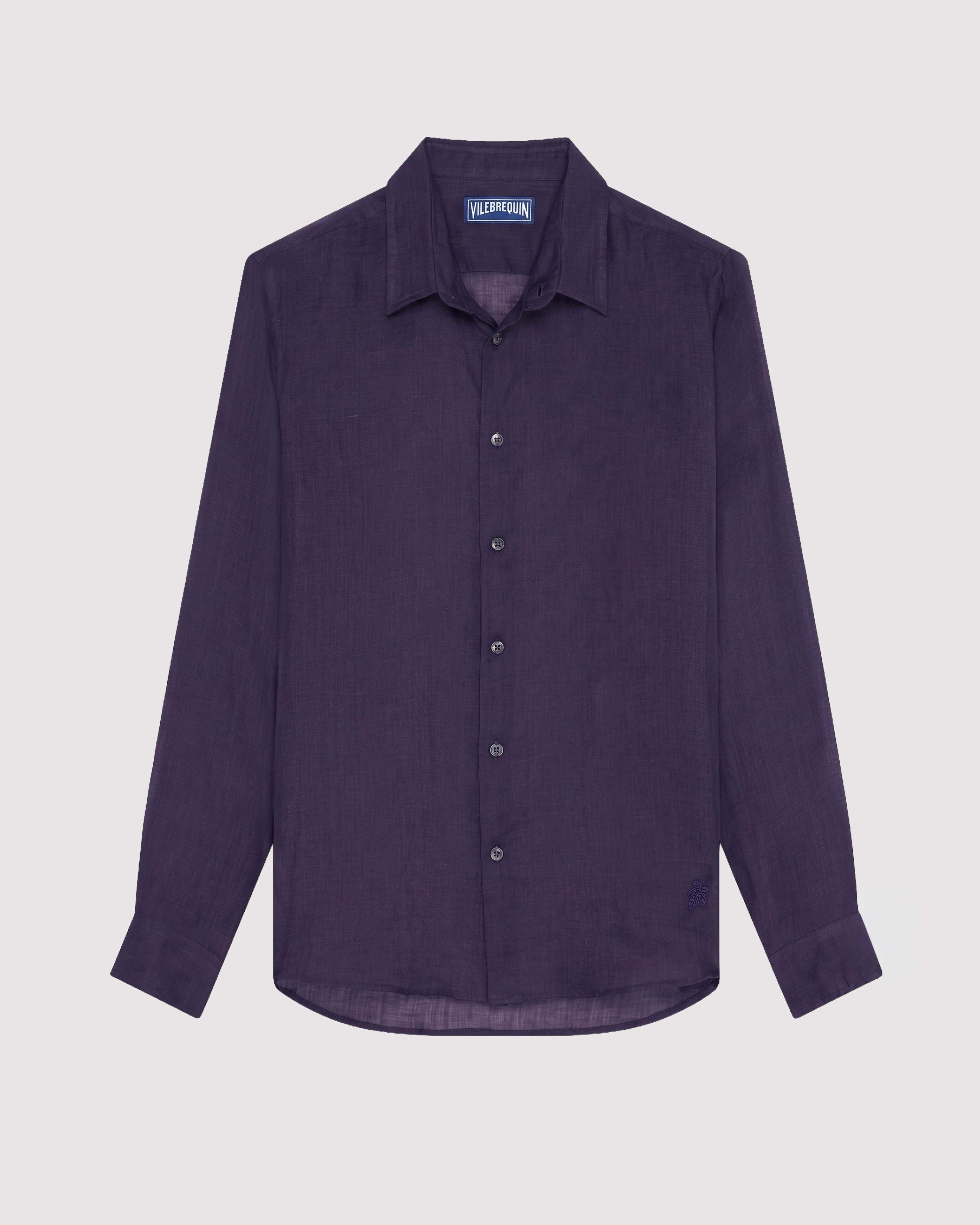 Chemise légère en voile de coton unisexe unie BLEU MARINE front view