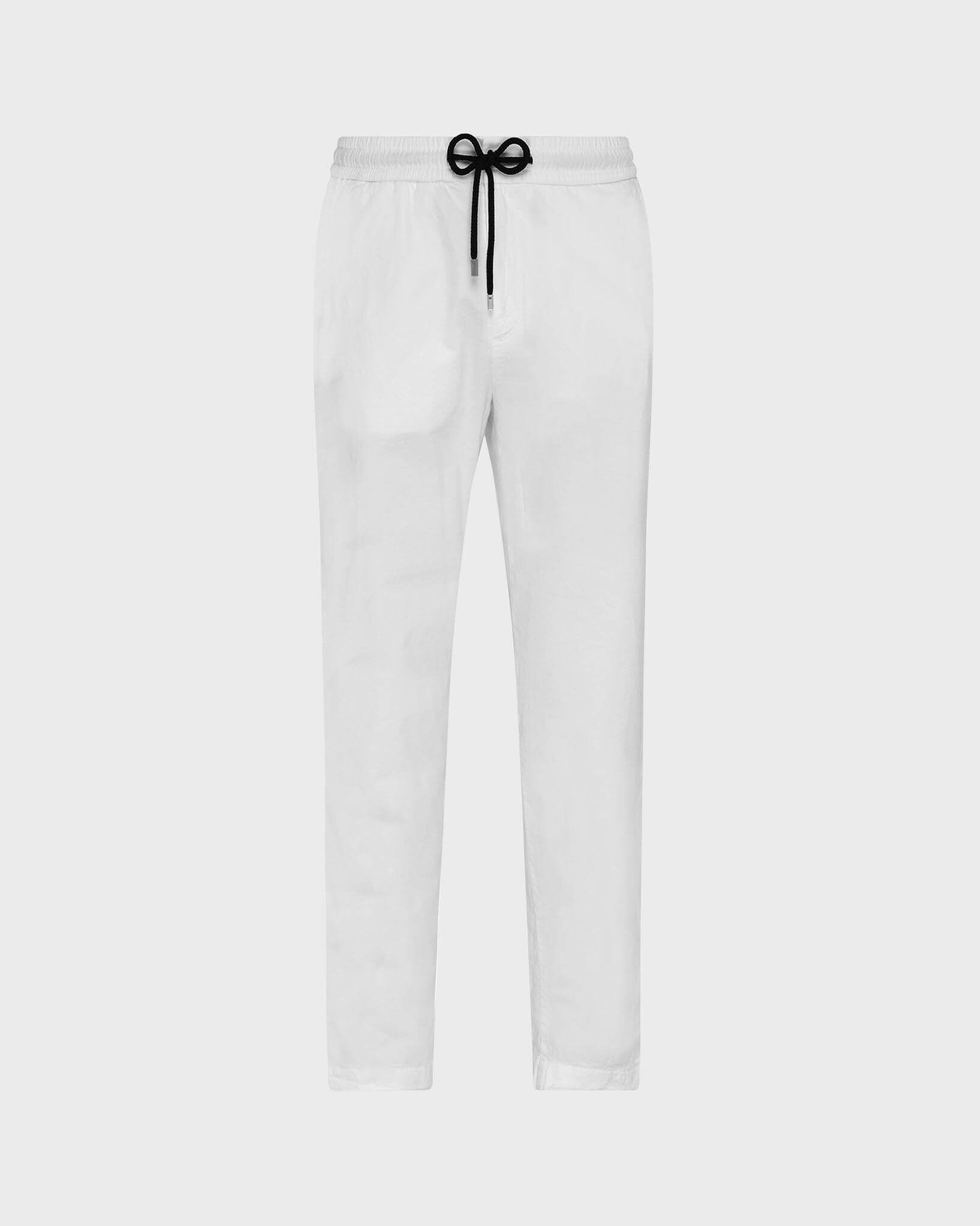 Men Elastic waist Cotton Satin Pants Solid WHITE front view