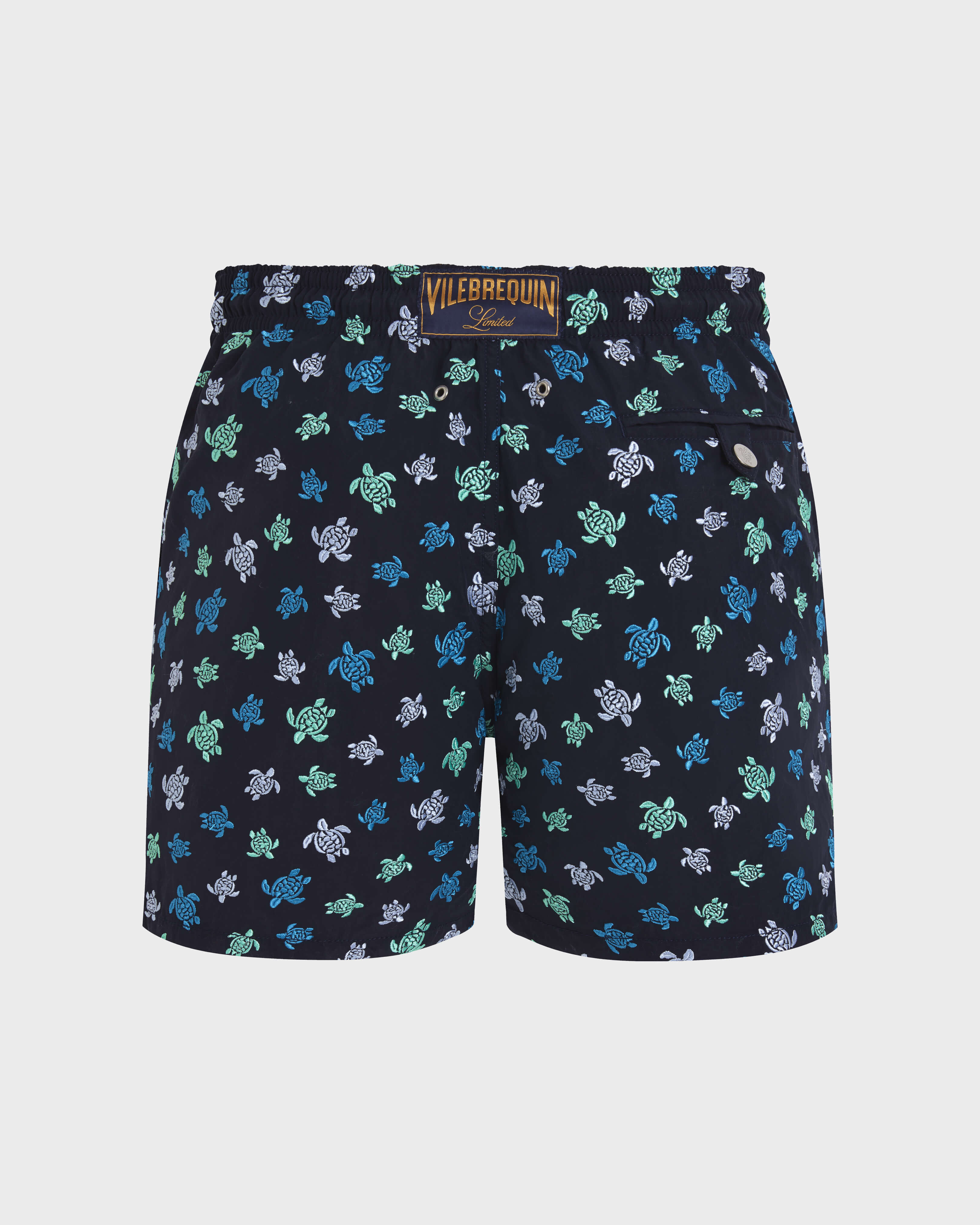 Men Embroidered Swim Shorts Micro Ronde des Tortues - Limited Edition BLU MARINE back view