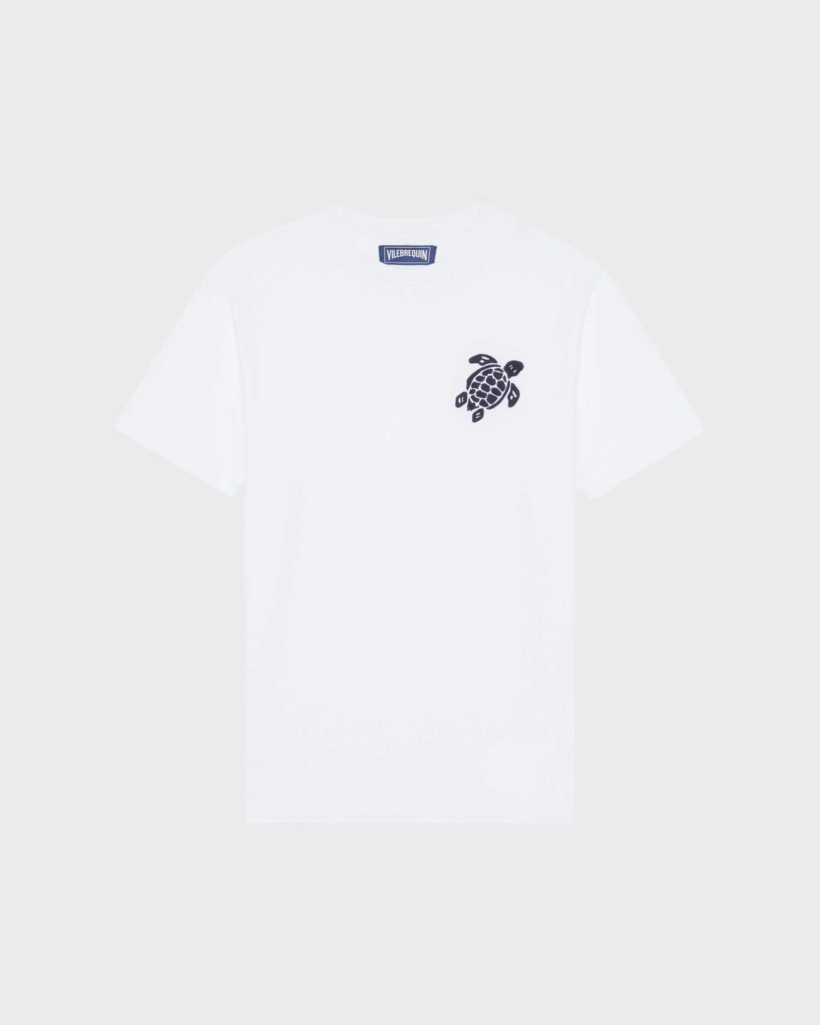 Men Organic Cotton T-shirt Big Turtle Embroidery WHITE front view