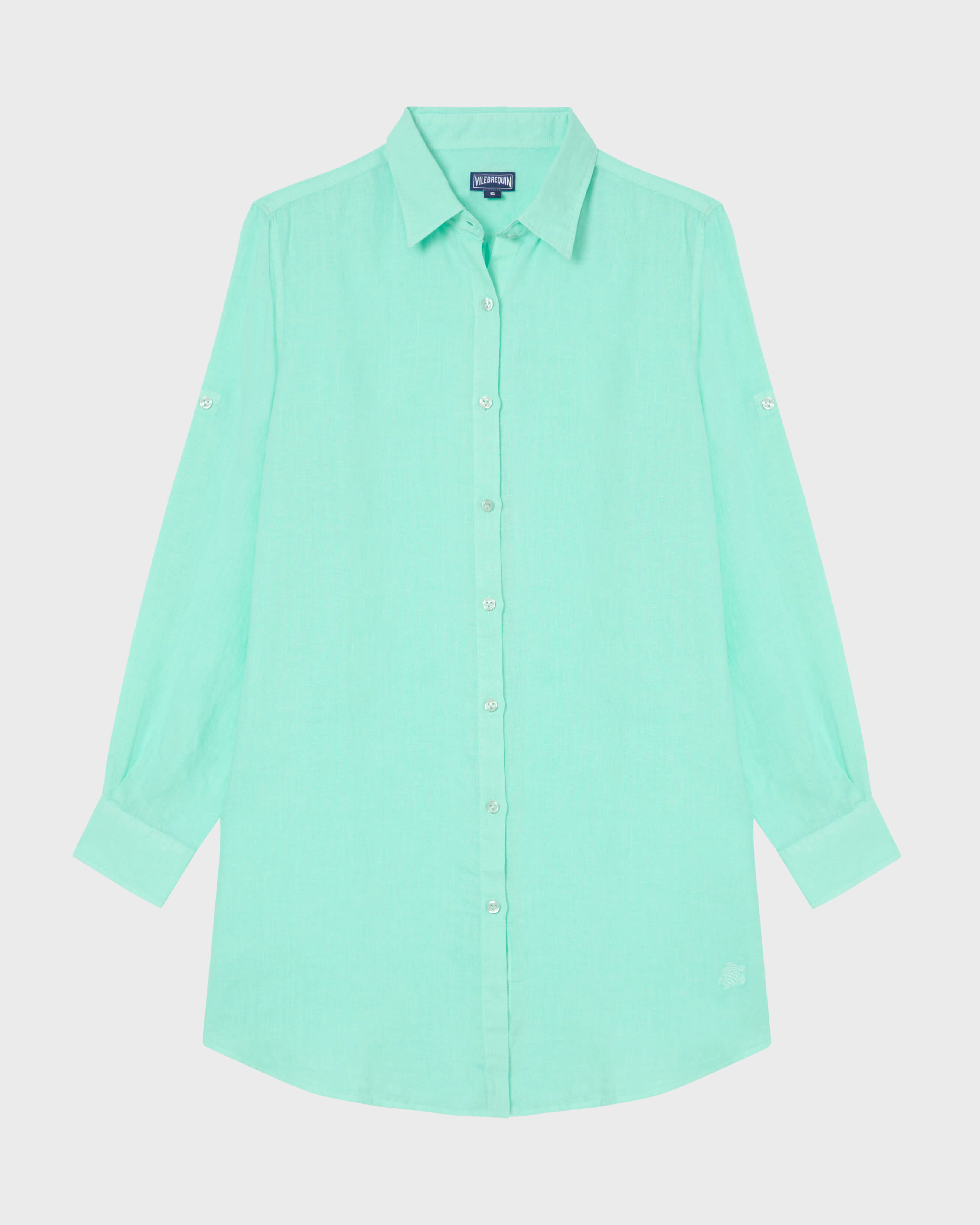 Women Linen Shirt Dress Solid CARIBBEAN front view