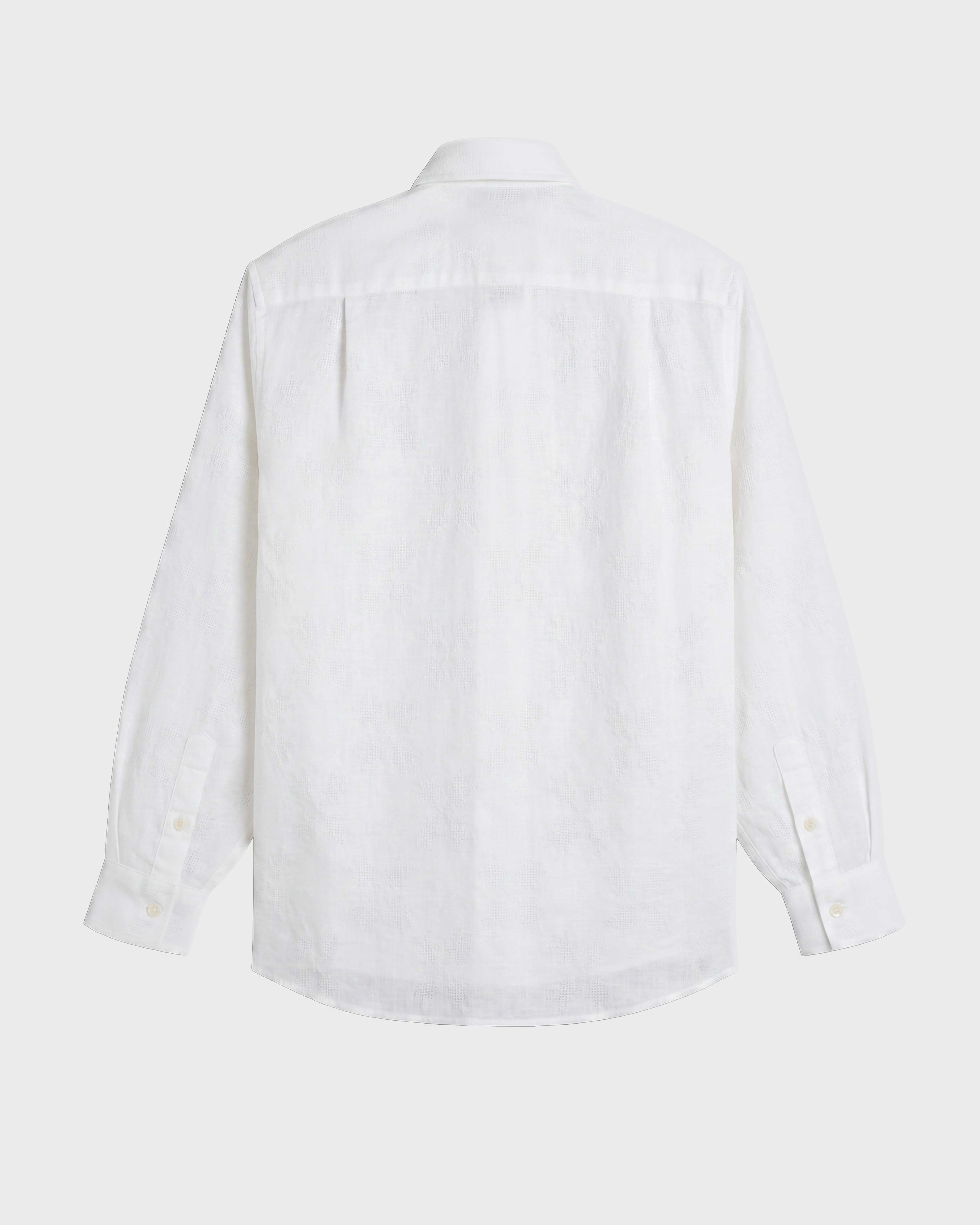 Men Linen and Cotton Shirt Turtle Monogram WHITE back view