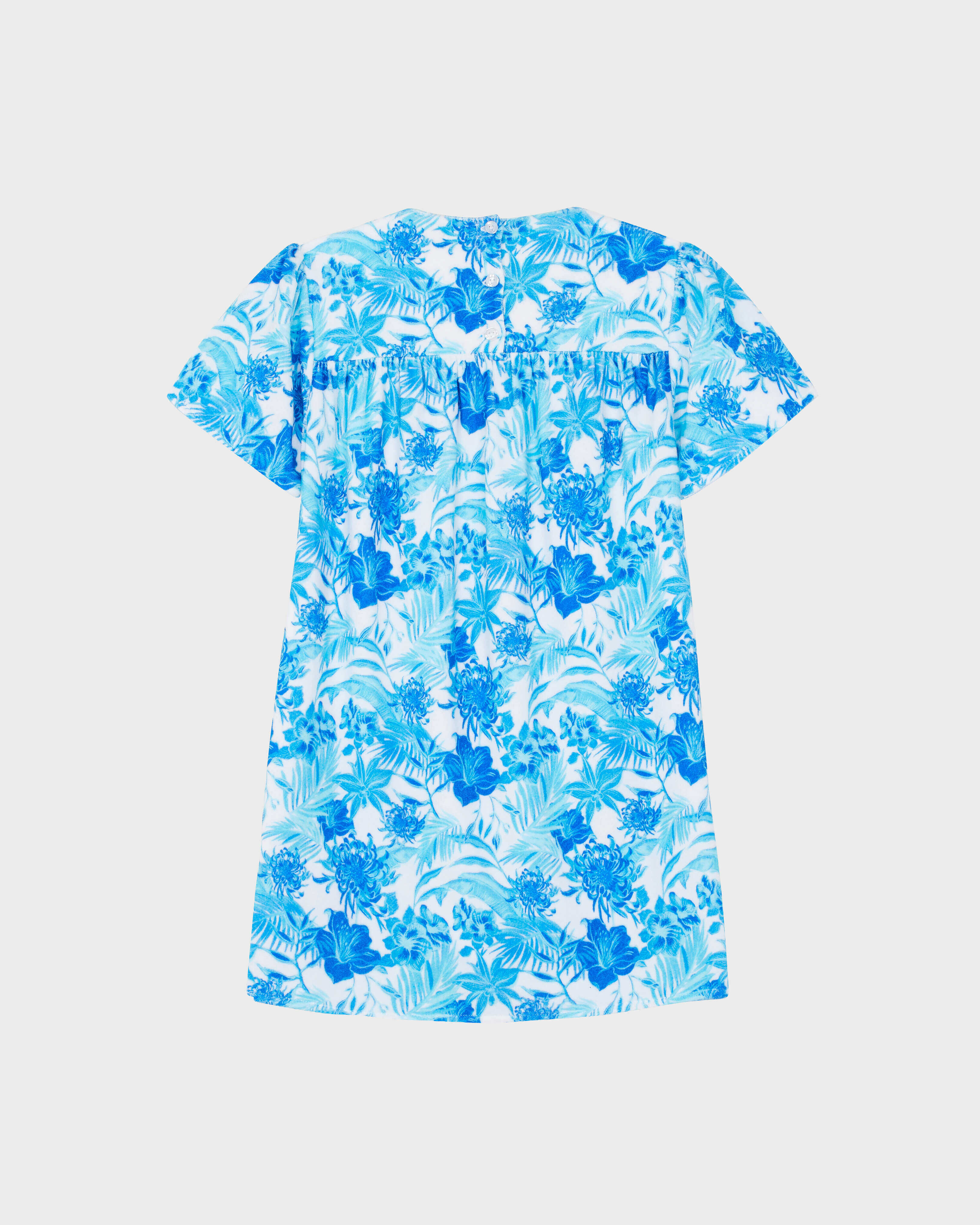 Girls Terry Dress Tahiti Flowers WHITE back view