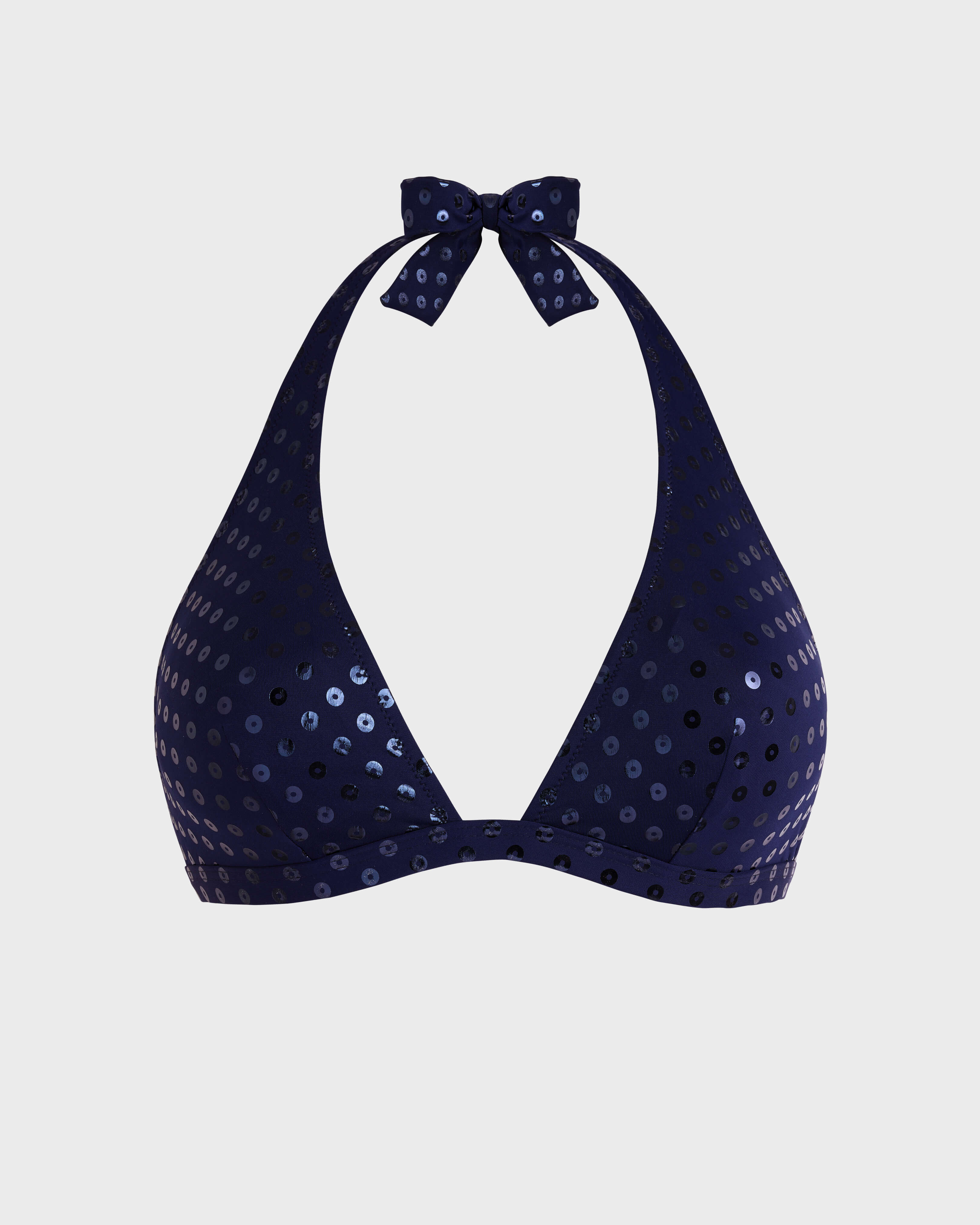 Women Halter Bikini Top Relief Sparkling NAVY front view