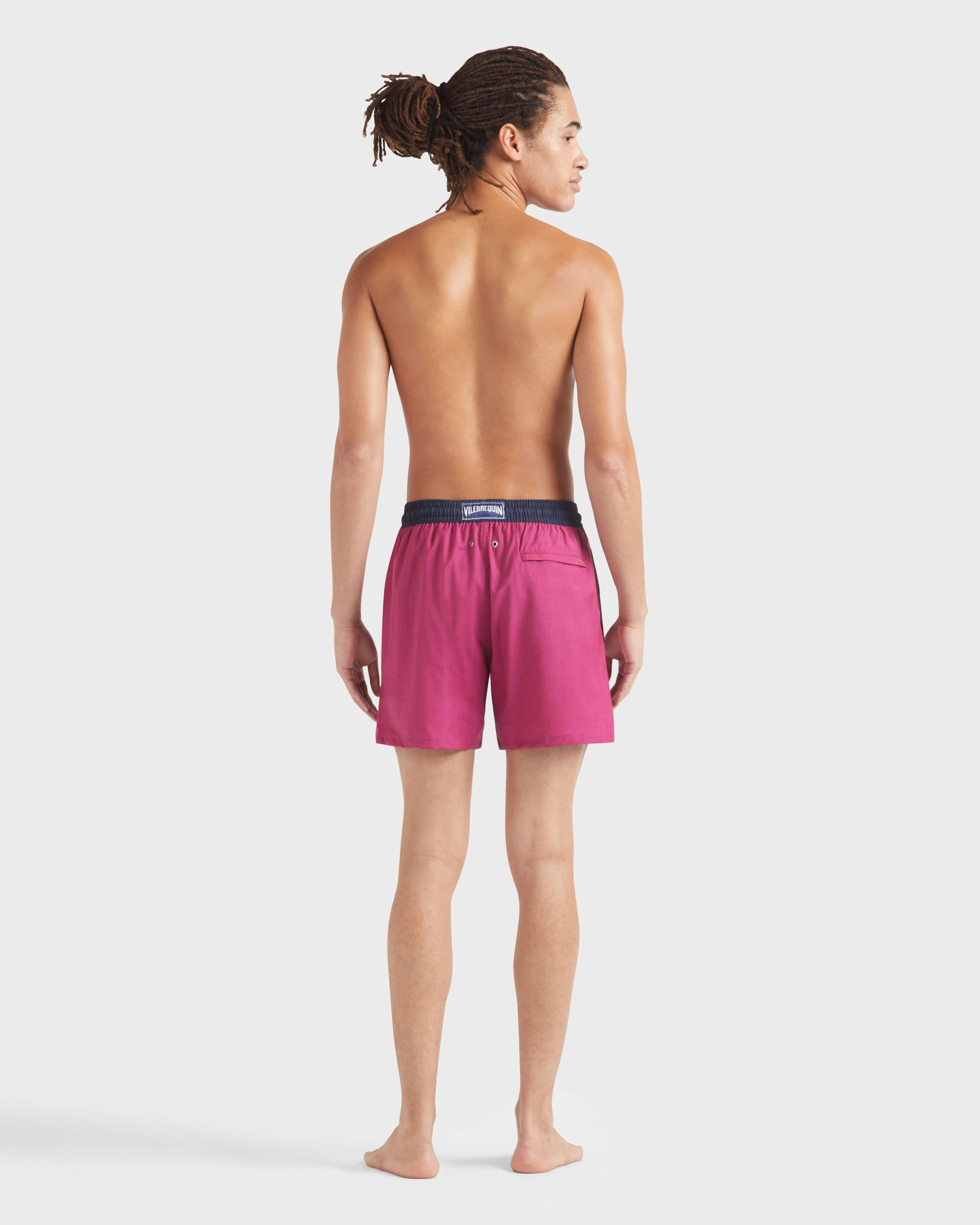 Men Wool Swim Shorts Super 120's CRIMSON PURPLE backworn view