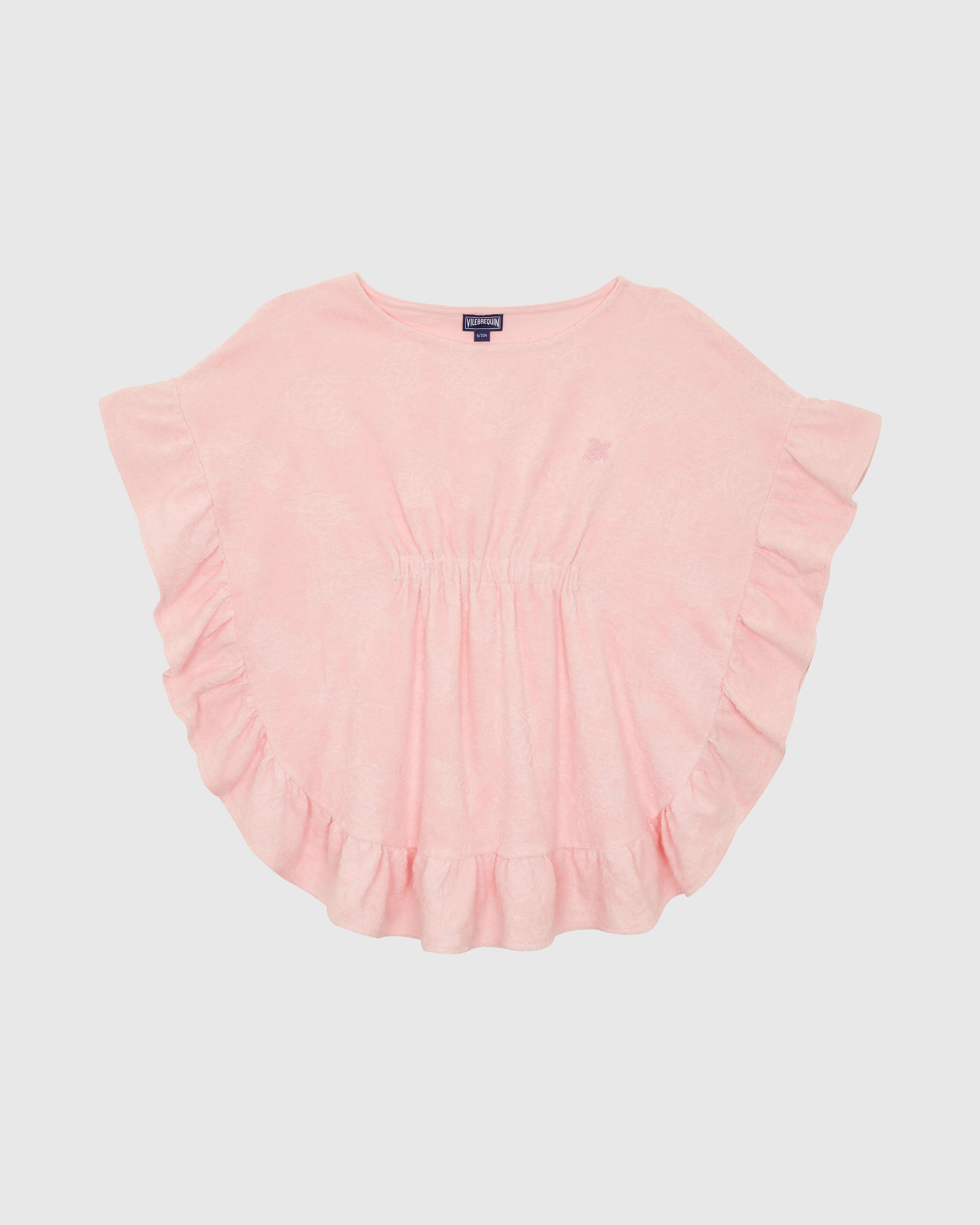 Girls Terry Poncho Jacquard Turtles PEONY front view
