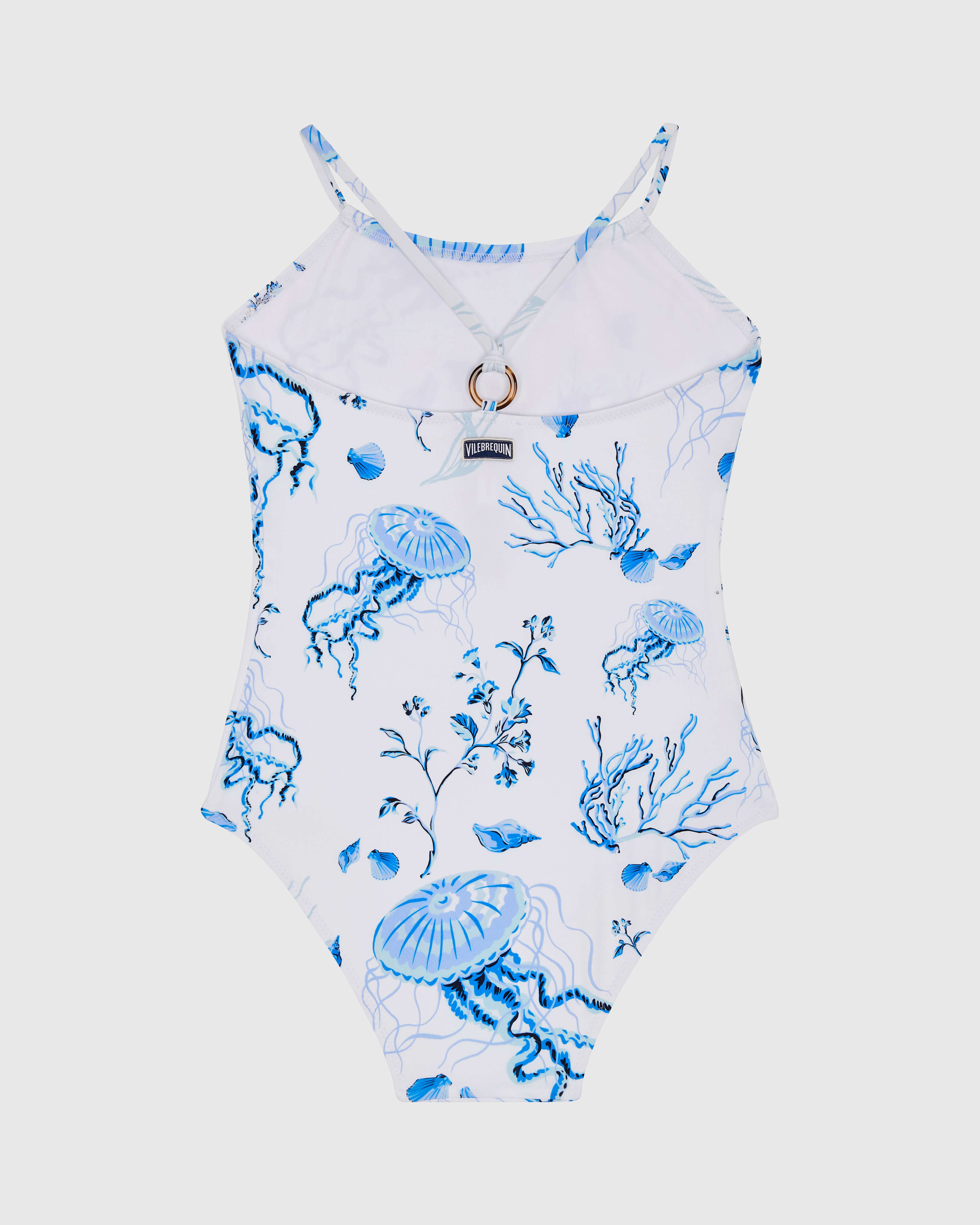 Girls One-piece Swimsuit Medusa and Shells WHITE back view