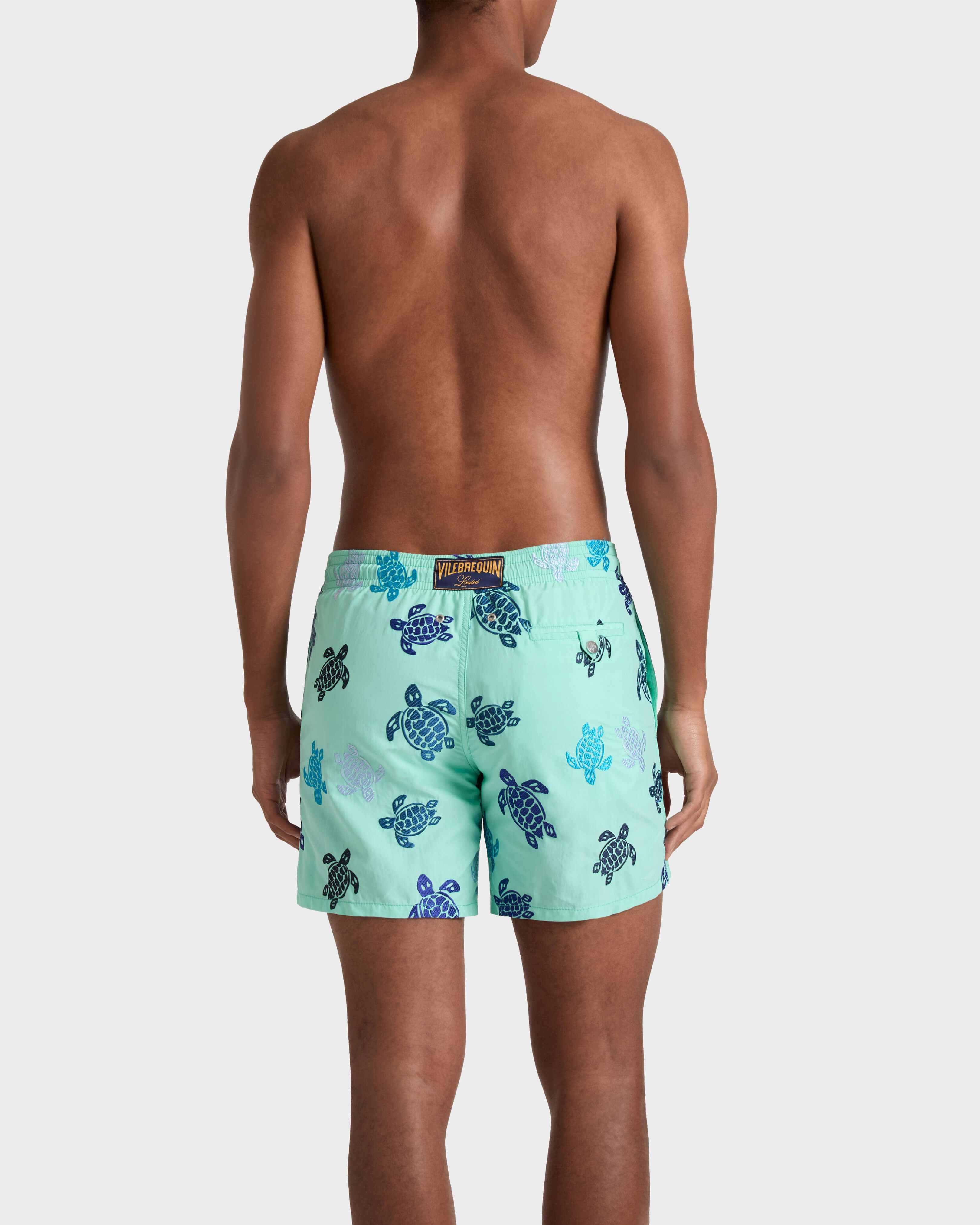 Men Embroidered Swim Shorts Ronde des Tortues - Limited Edition CARIBBEAN backworn view