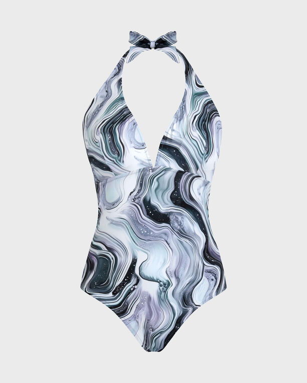 Vilebrequin - Women Halter One-piece Swimsuit Marble - Swimwear - Famous - White - Size L