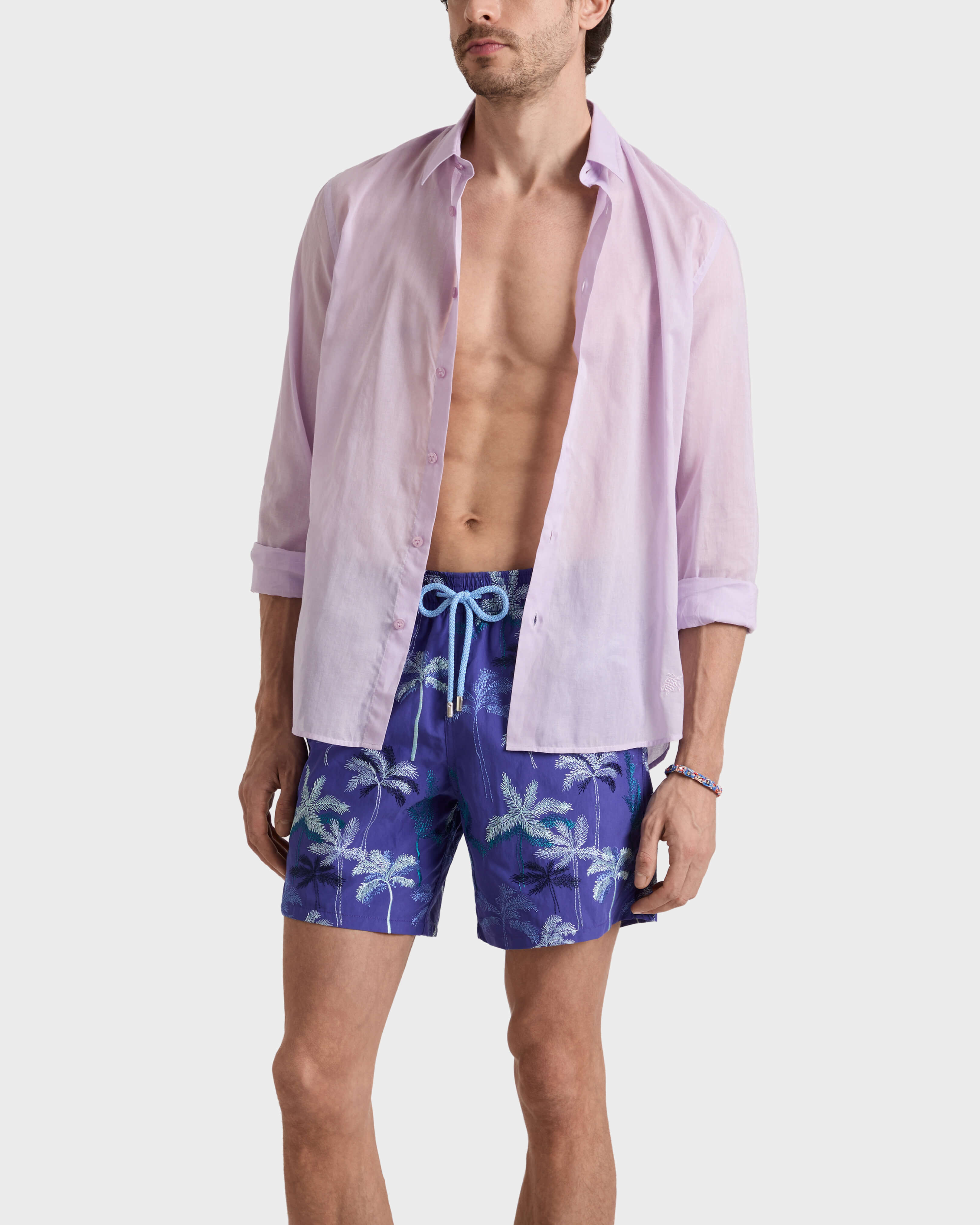 Pantaloncini mare uomo ricamati Palm Offset - Edizione limitata PURPLE BLUE frontworn view