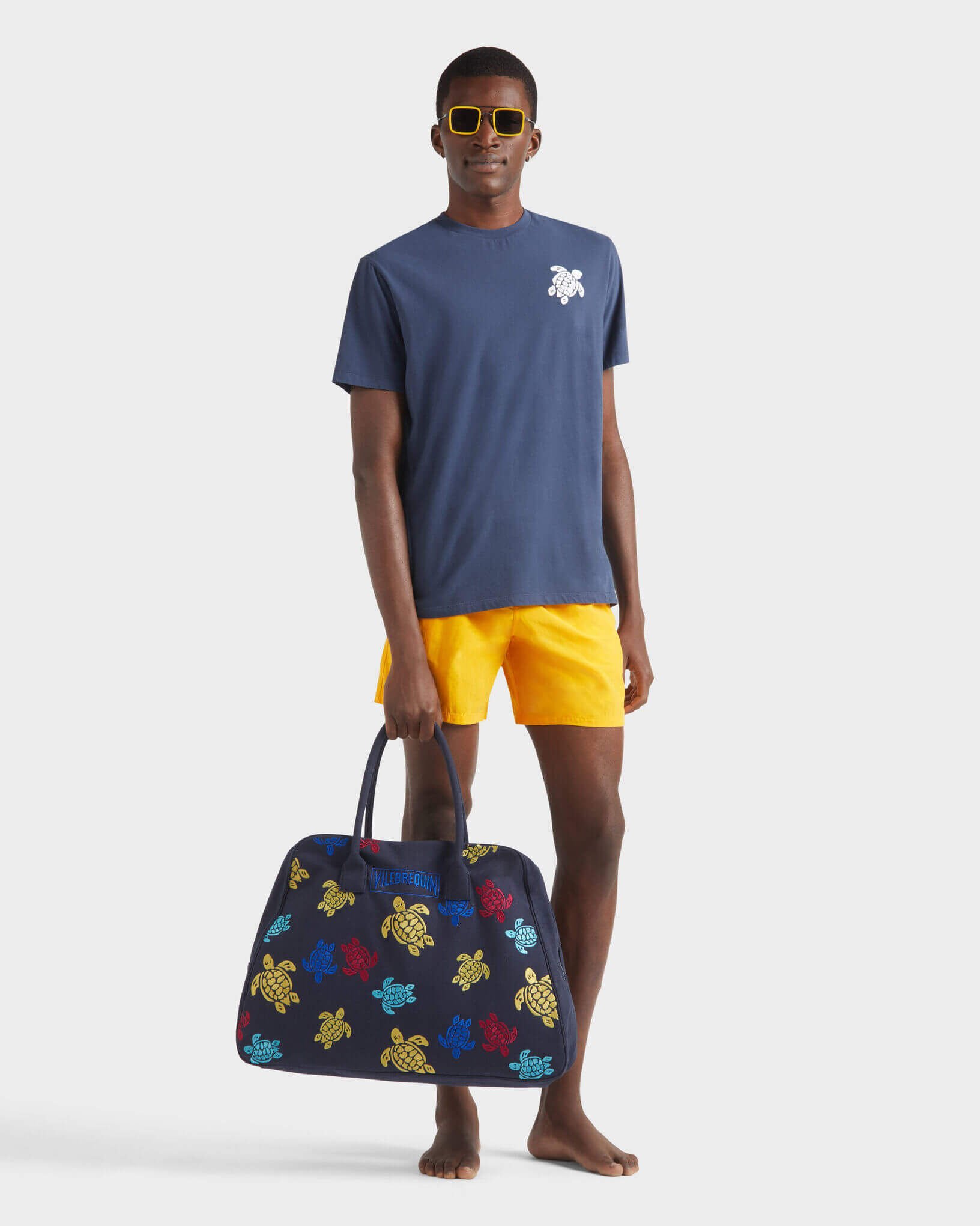 Men Organic Cotton T-shirt Big Turtle Embroidery NAVY supp1 view