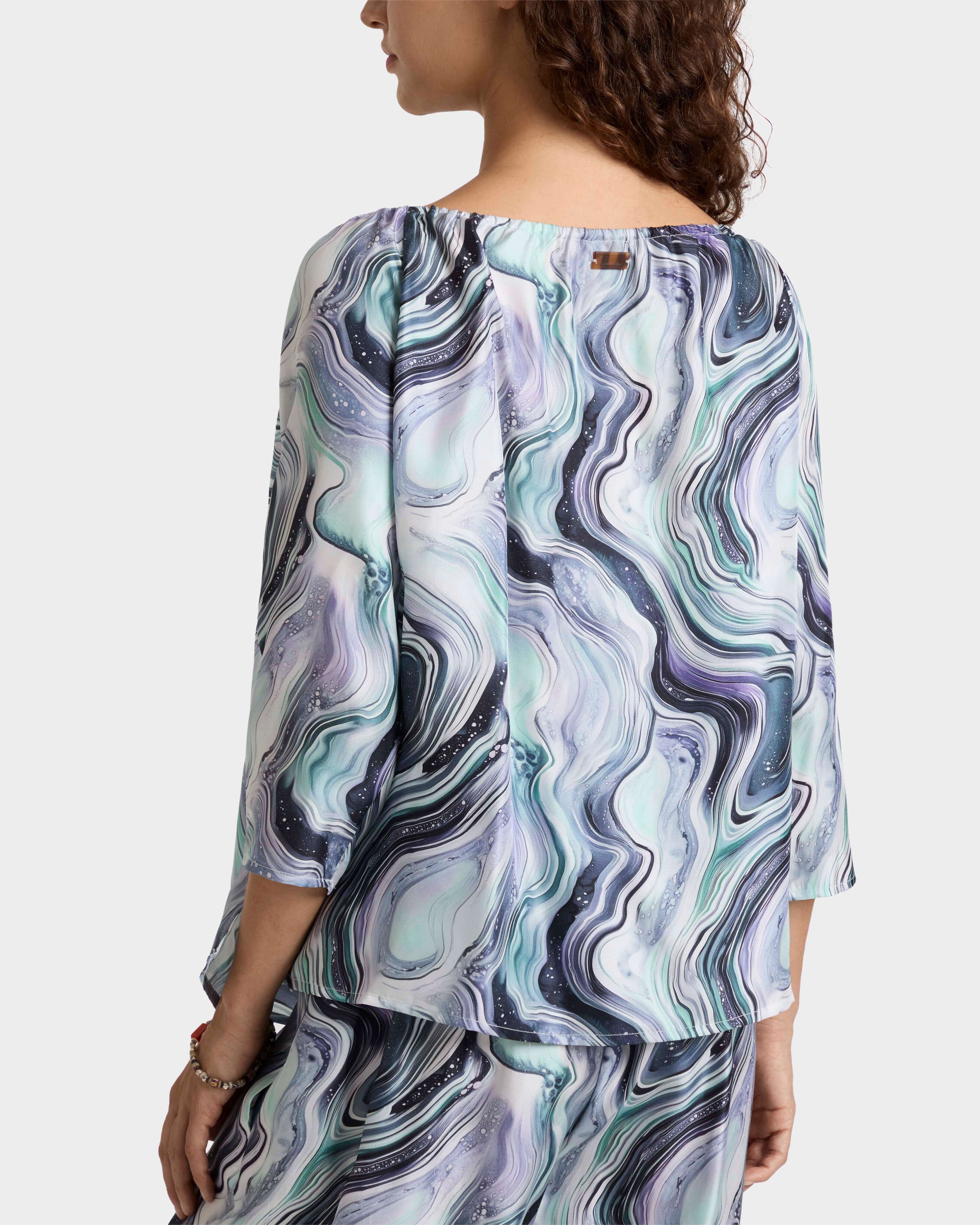 Camisa de seda con estampado Marble para mujer BLANCO backworn view