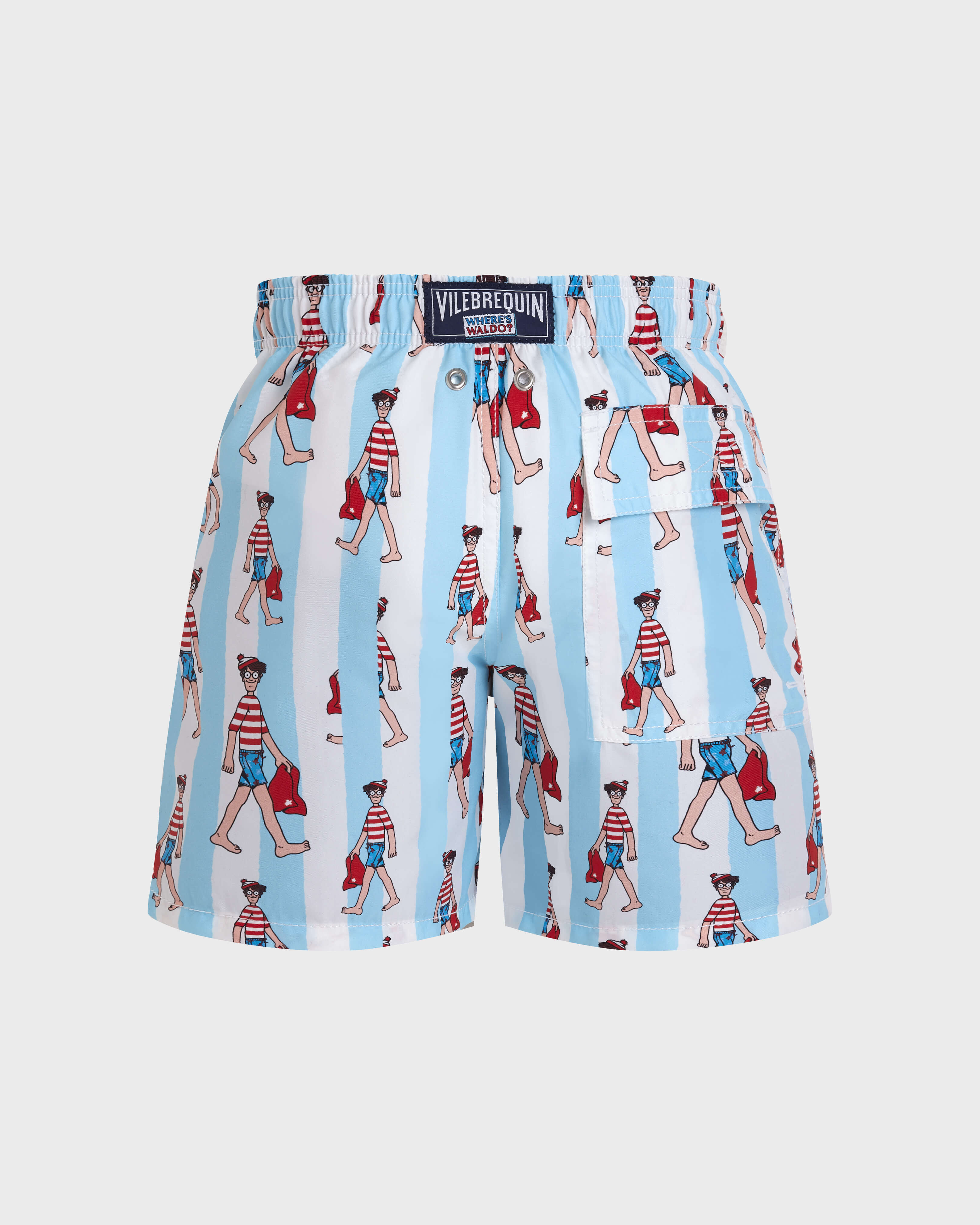 Boys Swim Shorts Stripes Where's Wally? - Vilebrequin x Where's Wally? WHITE back view