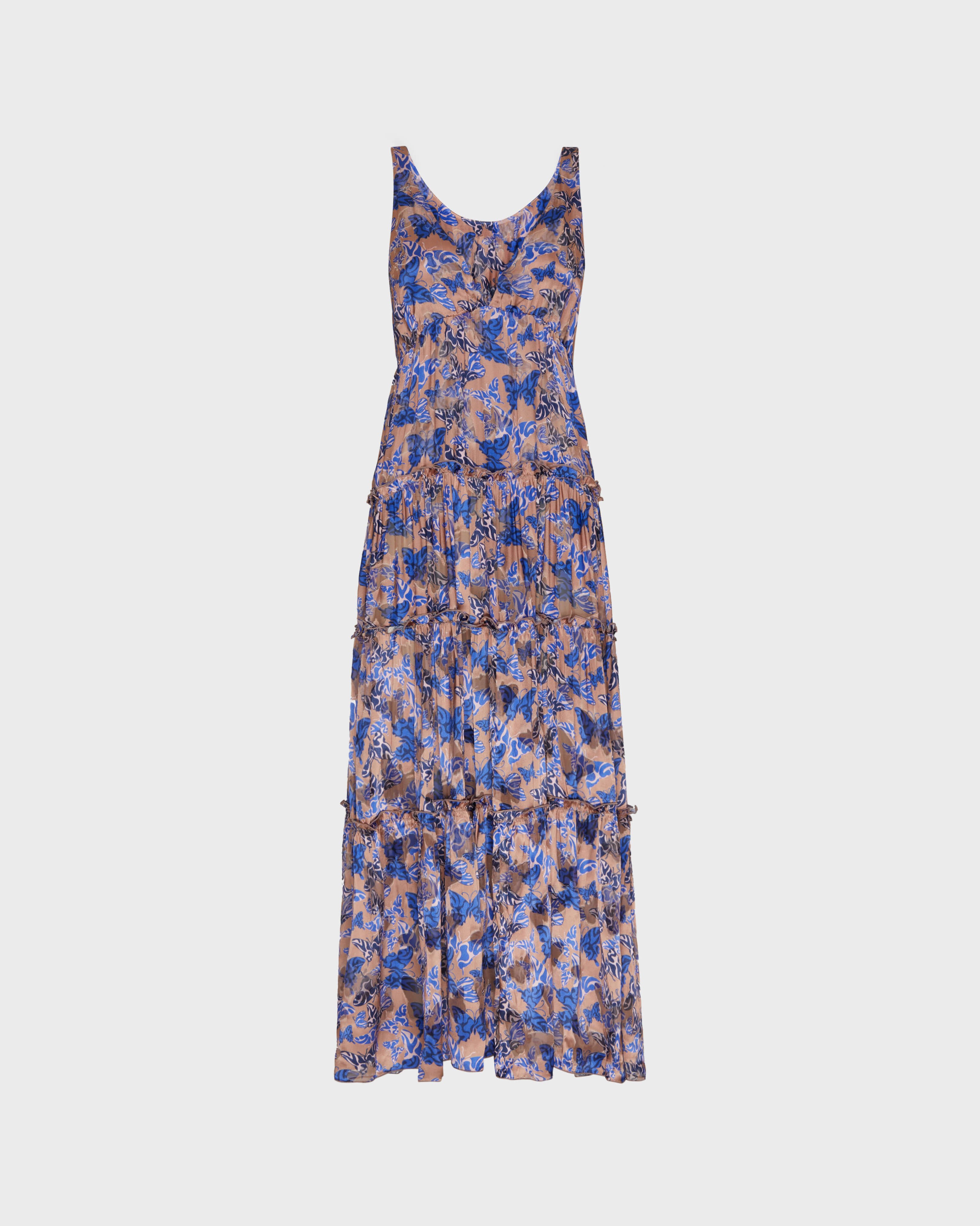 Women Long Viscose and Silk Dress Disco Butterfly BLUSH front view