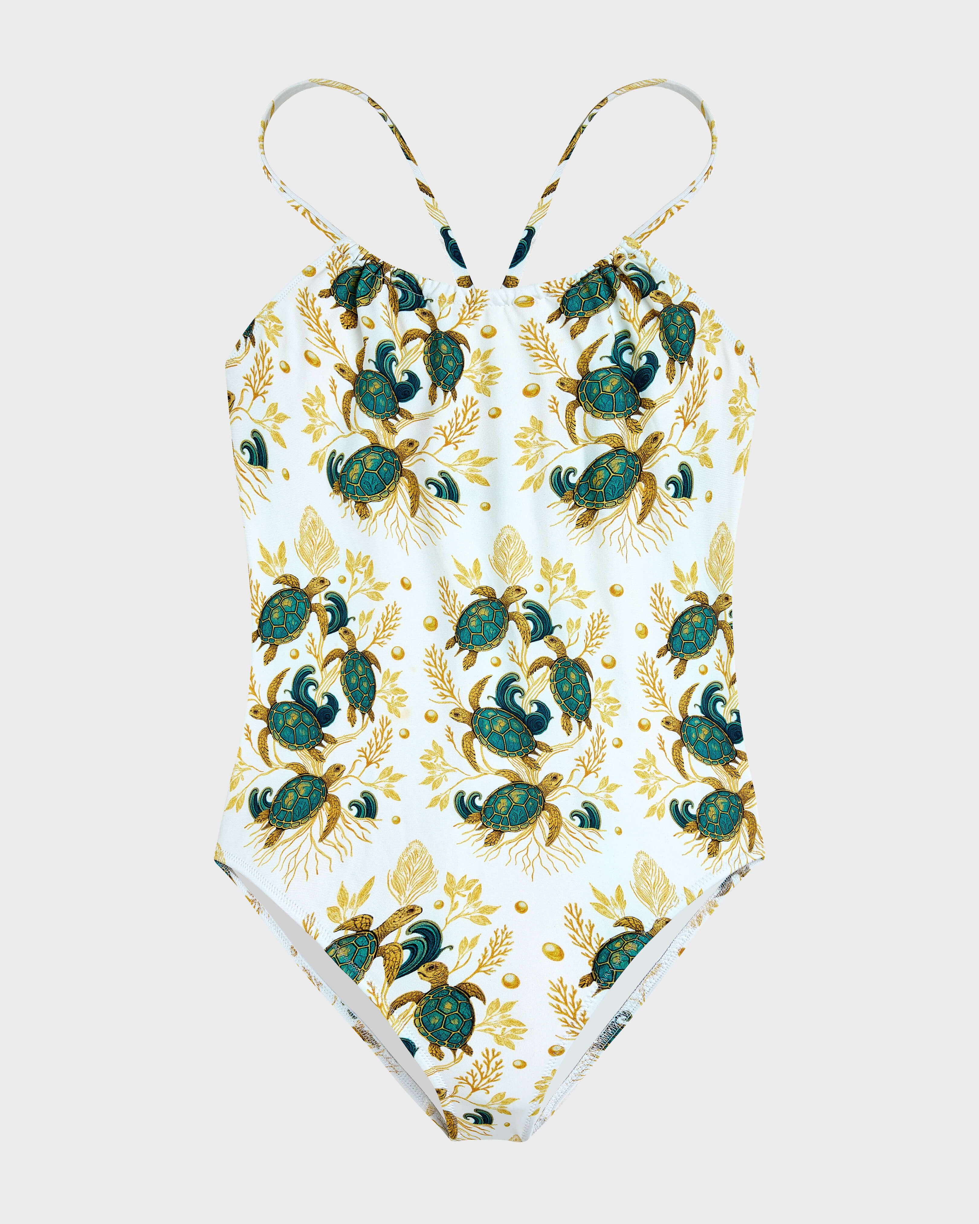 Costume intero bambina Mangrove Turtles - Vilebrequin x Abu Dhabi BIANCO front view