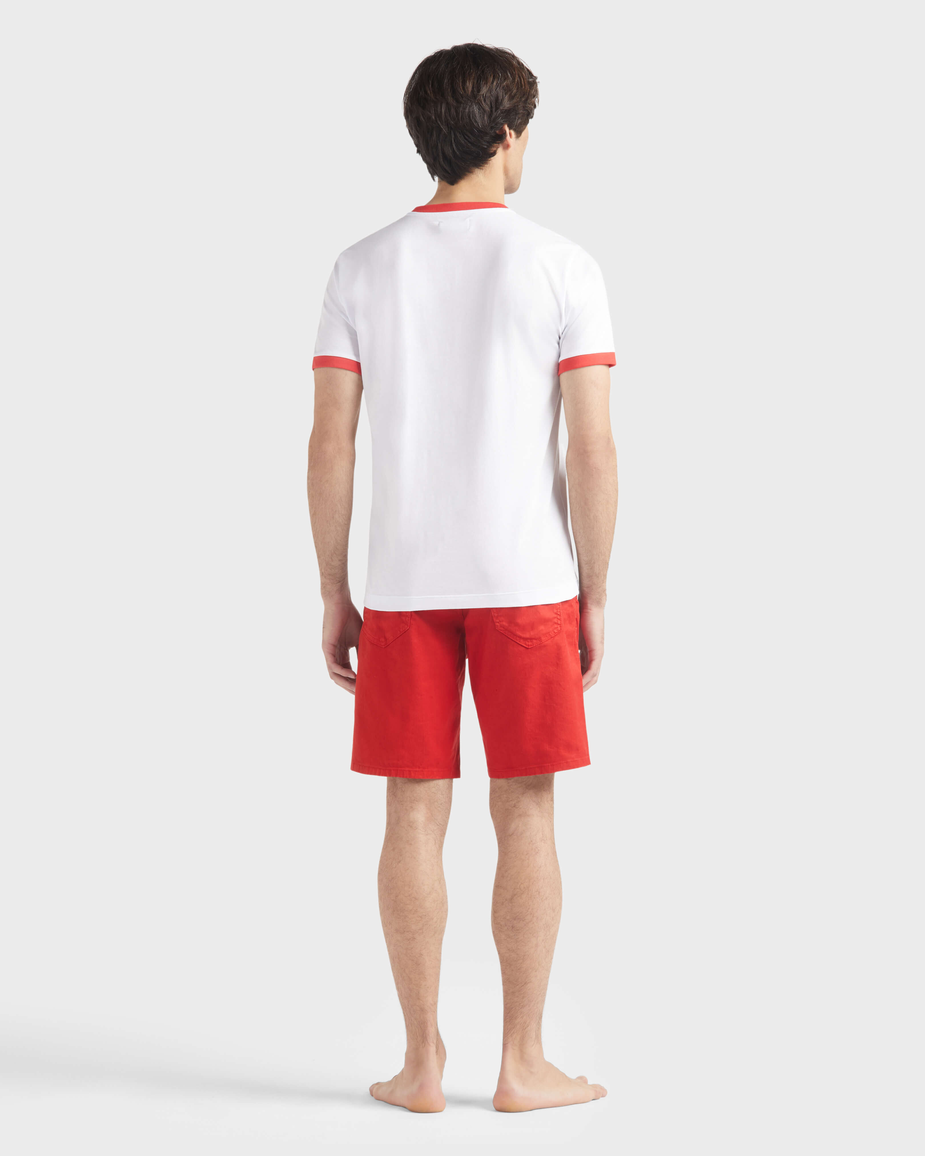 Men Cotton Light Jersey T-shirt Bicolor Logo POPPY RED backworn view