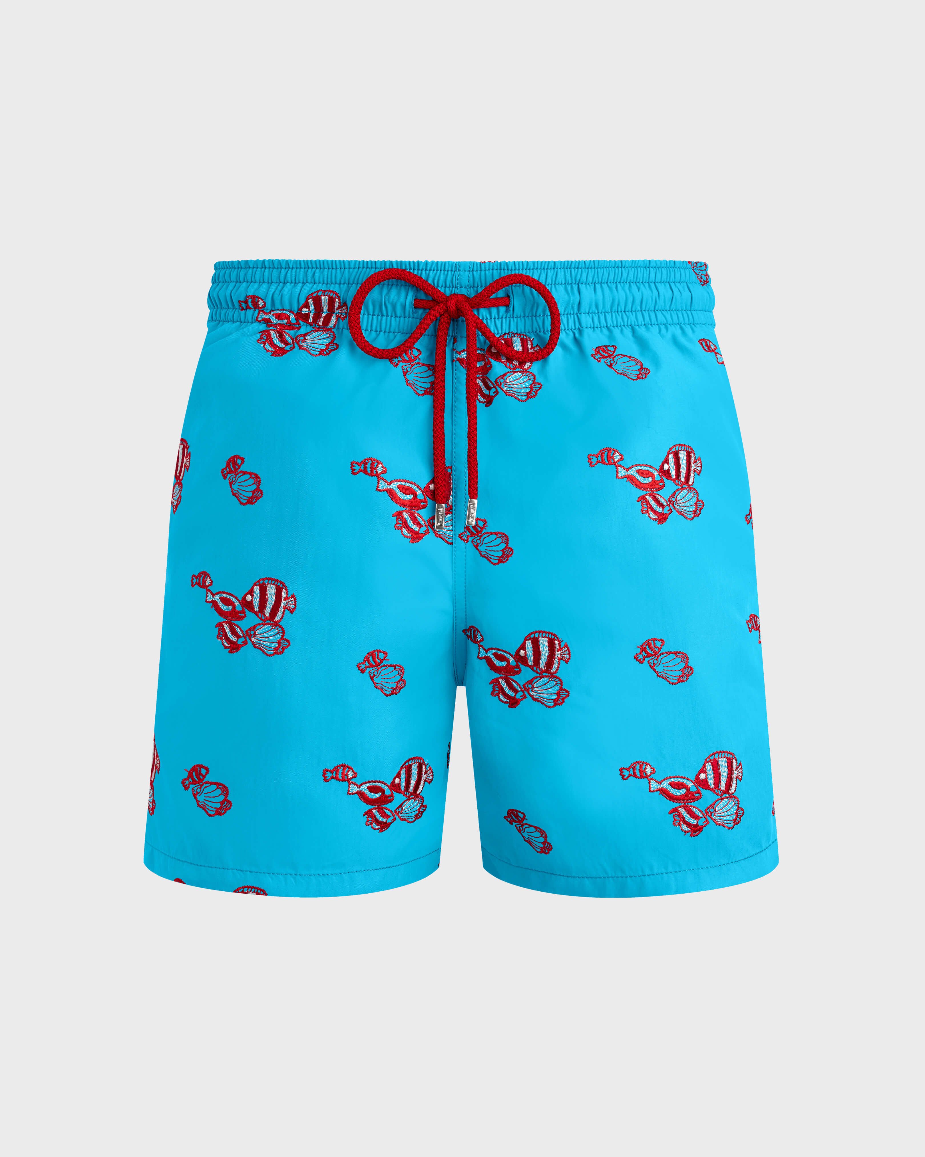 Men Swim trunks Embroidered Fishy Vibes BLUE TOPAZ front view