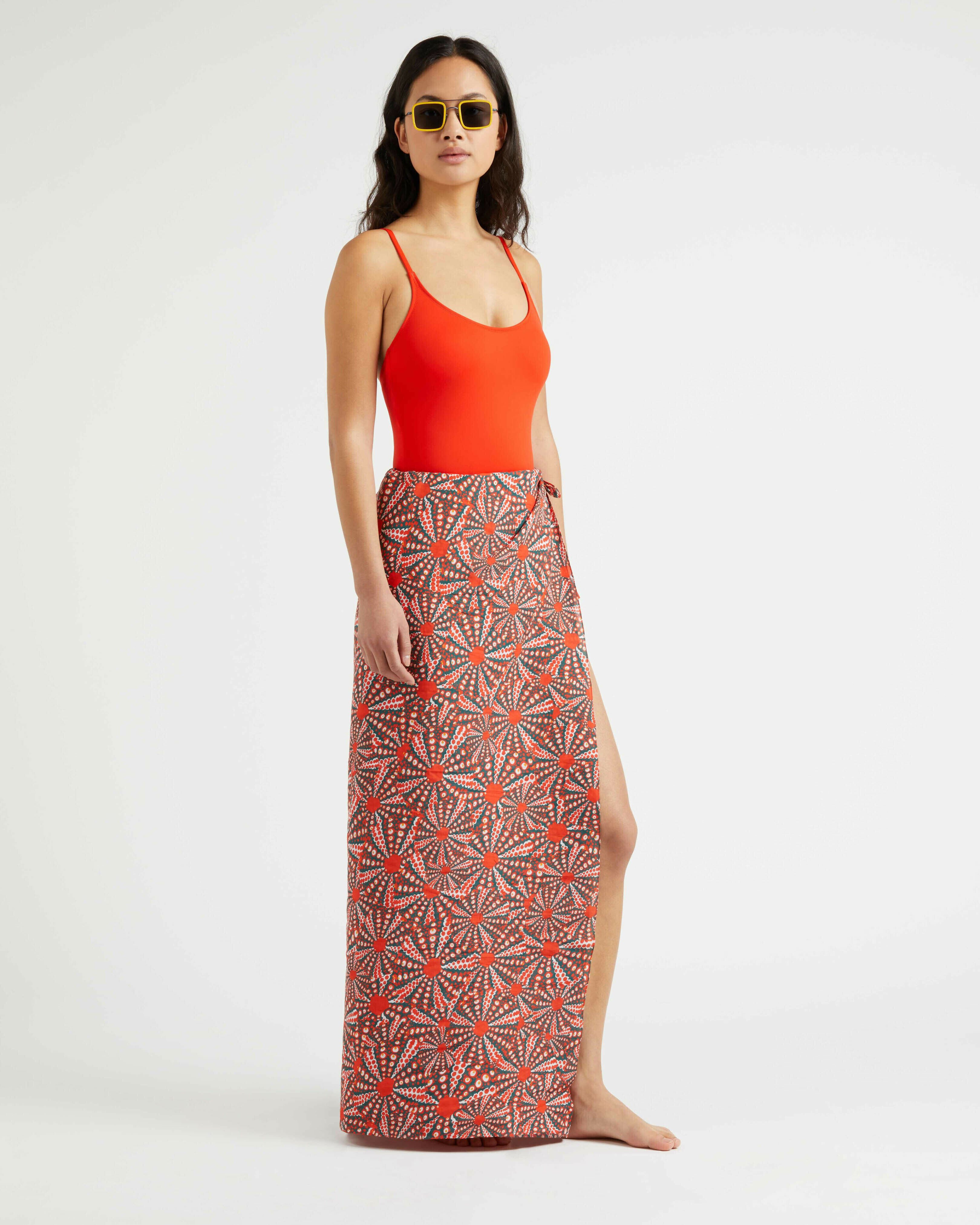 Women Skirt One-piece Swimsuit Solid POPPY RED supp1 view