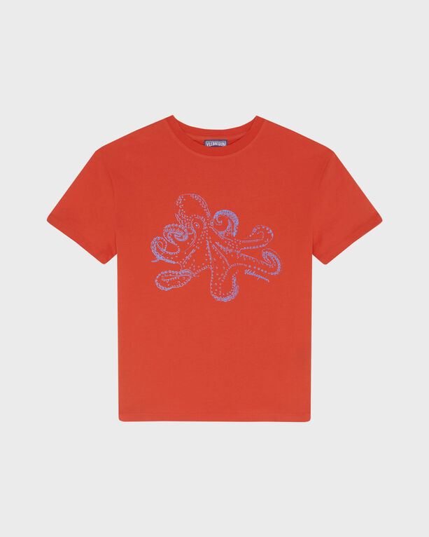 Vilebrequin - Boys Organic Cotton T-shirt Octopus - Tee Shirt - Gabin - Red - Size 4