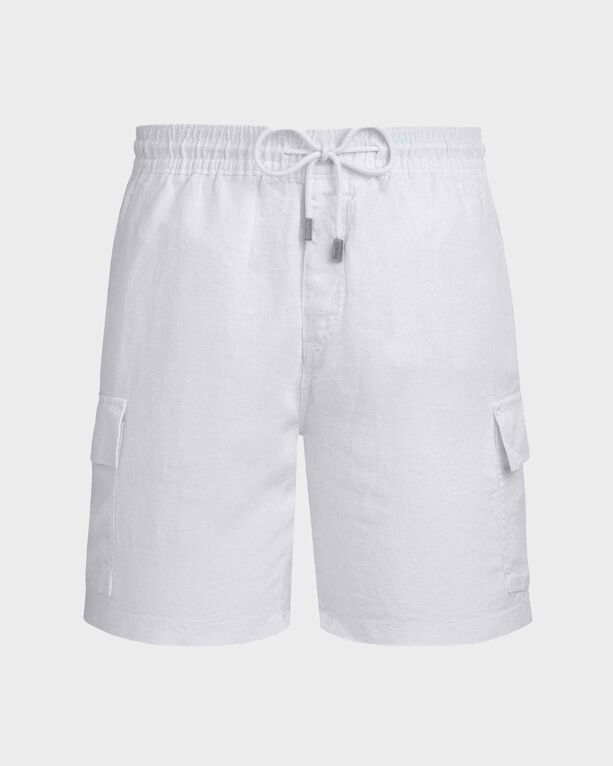 Vilebrequin - Men Linen Bermuda Shorts Cargo Pockets - Bermuda - Baie - White - Size 4XL