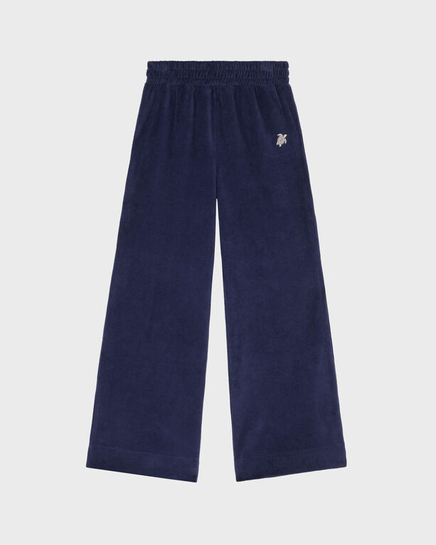 Vilebrequin Kids Jogger Velvet Pants Embroidered Turtle In Blue