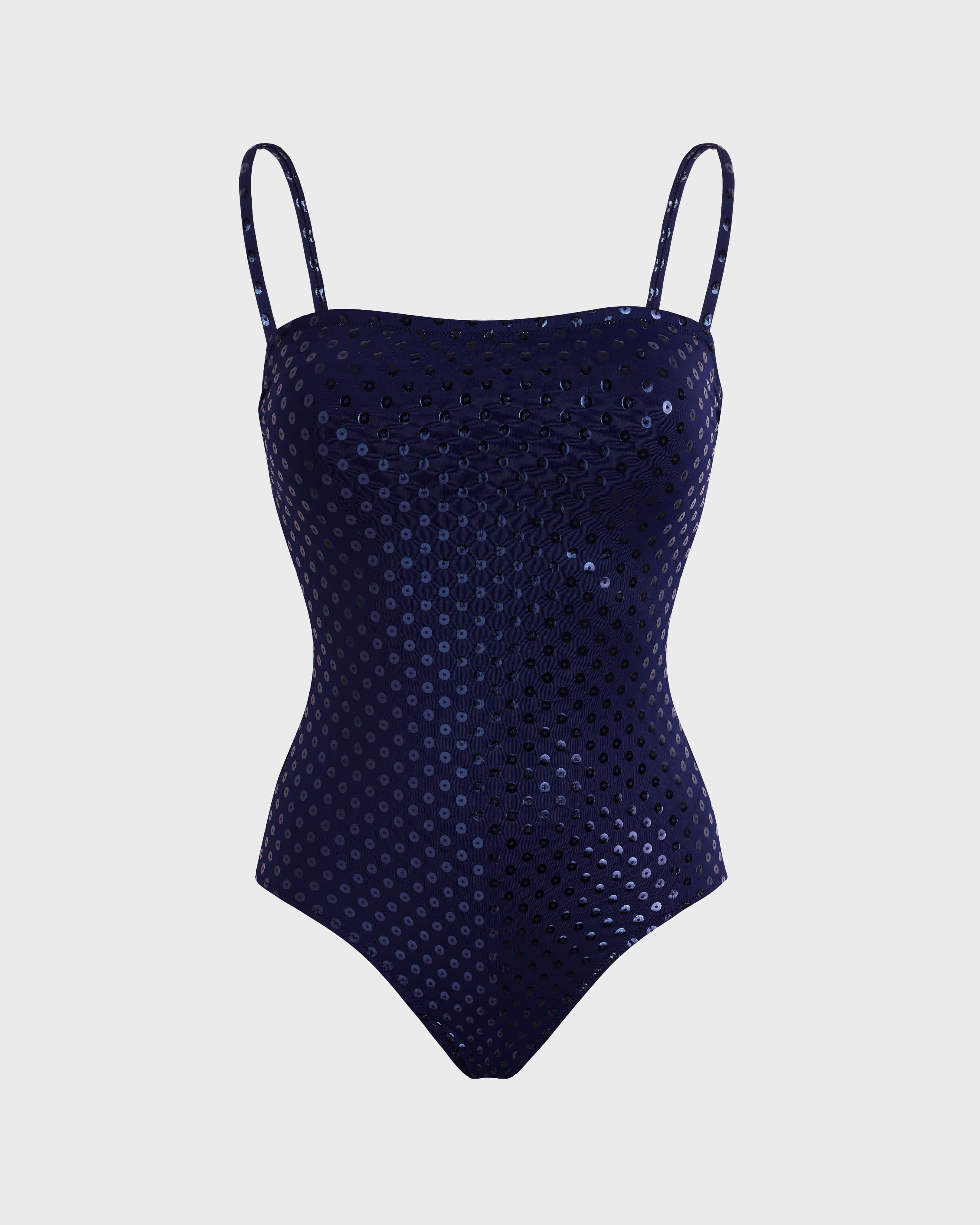 Women Bustier One-piece Swimsuit Relief Sparkling NAVY front view