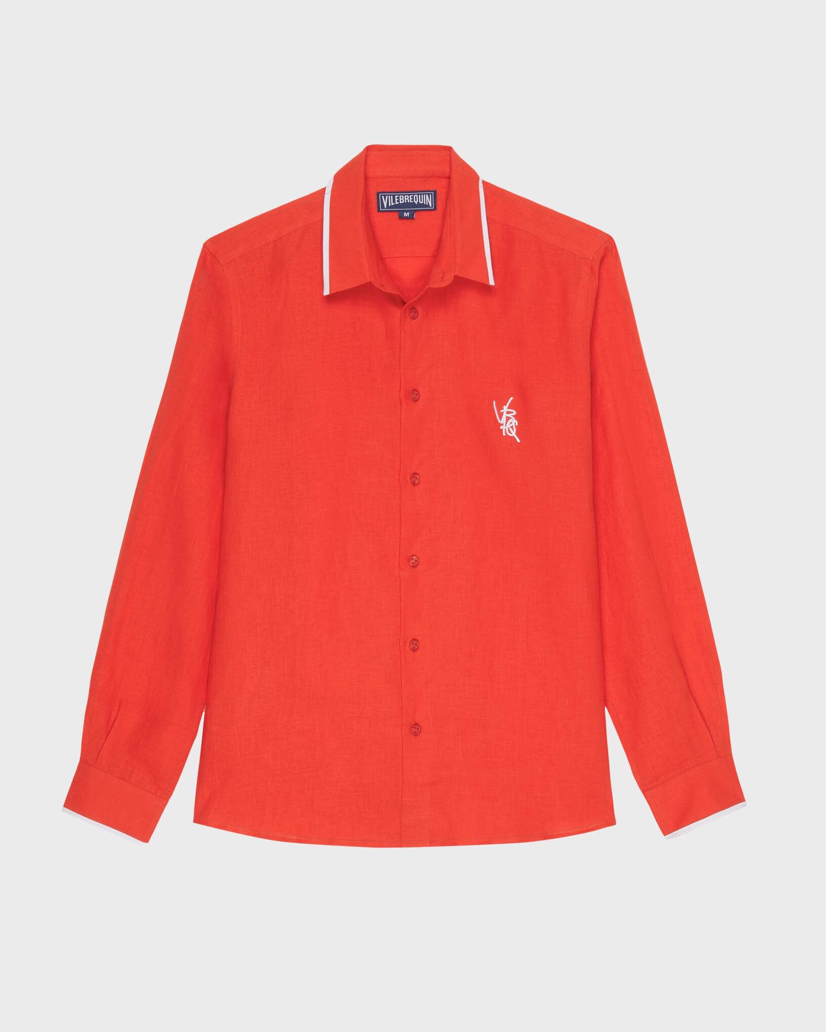 Men Linen Shirt VBQ Line POPPY RED front view