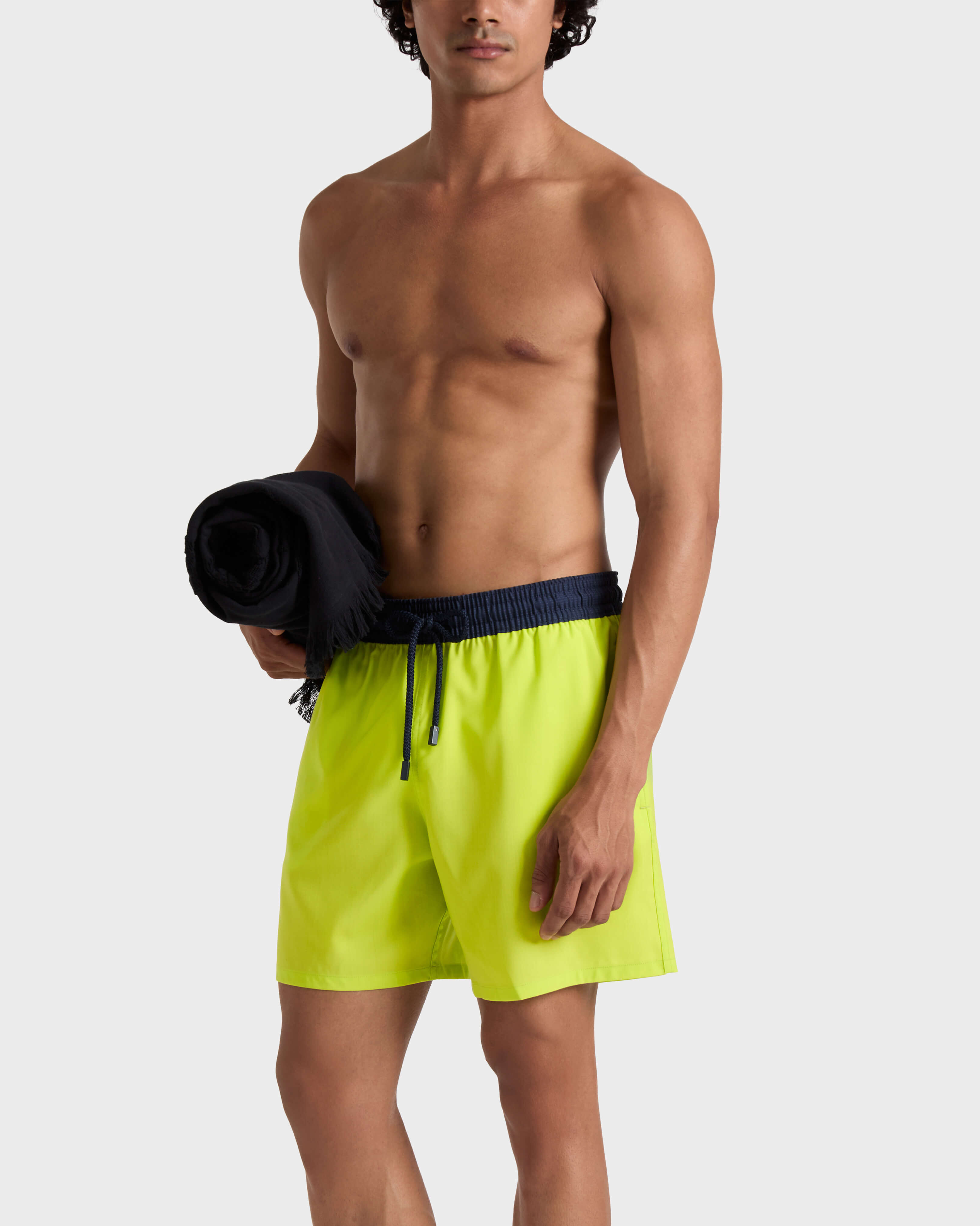 Men Ultrafine Wool Swim Shorts Super 120'S LEMONGRASS frontworn view