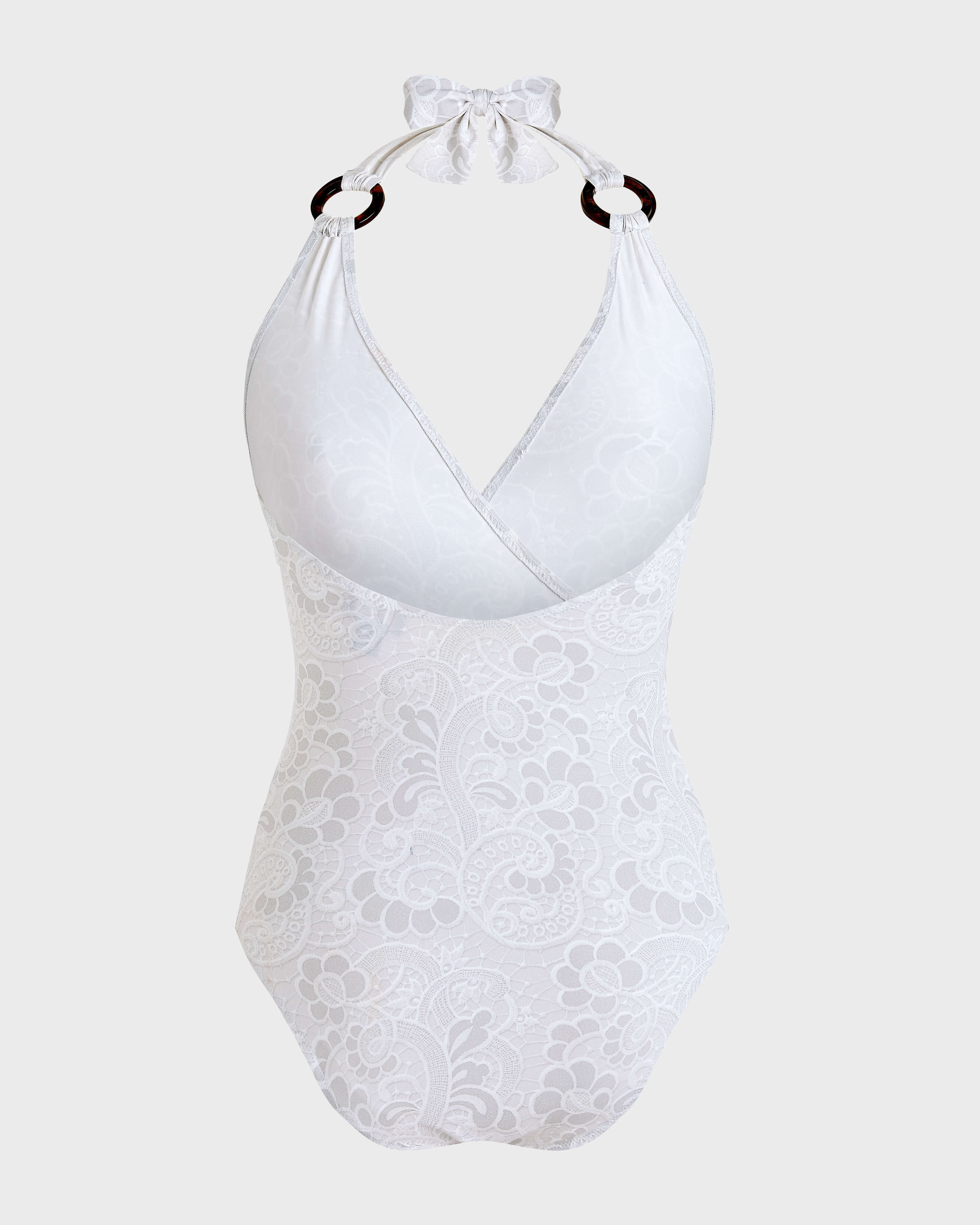 Bañador de una pieza mujer estampado trampantojo guipur - Collection Limited BLANCO back view