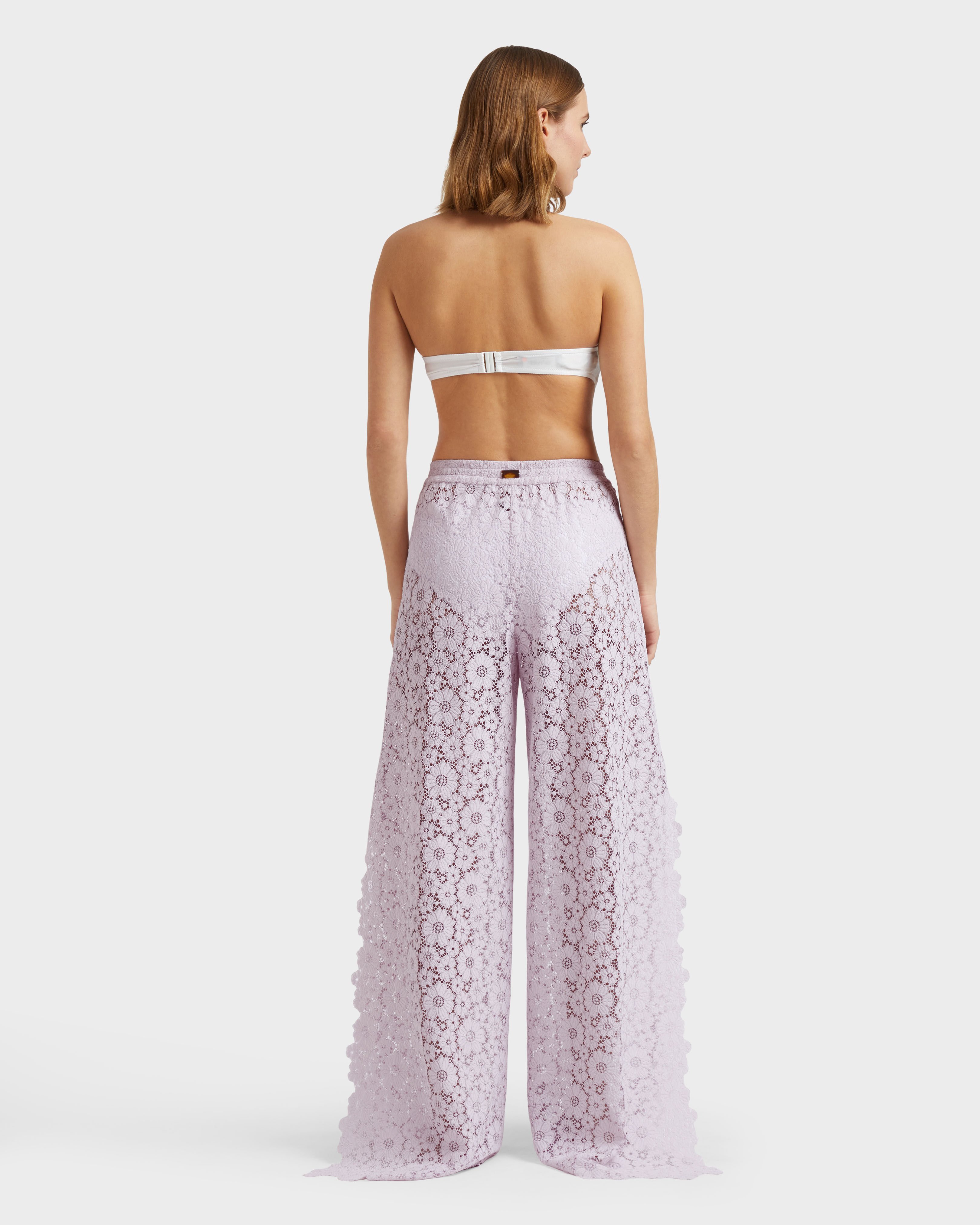 Pantalón de encaje floral para mujer PETALE / PINK backworn view
