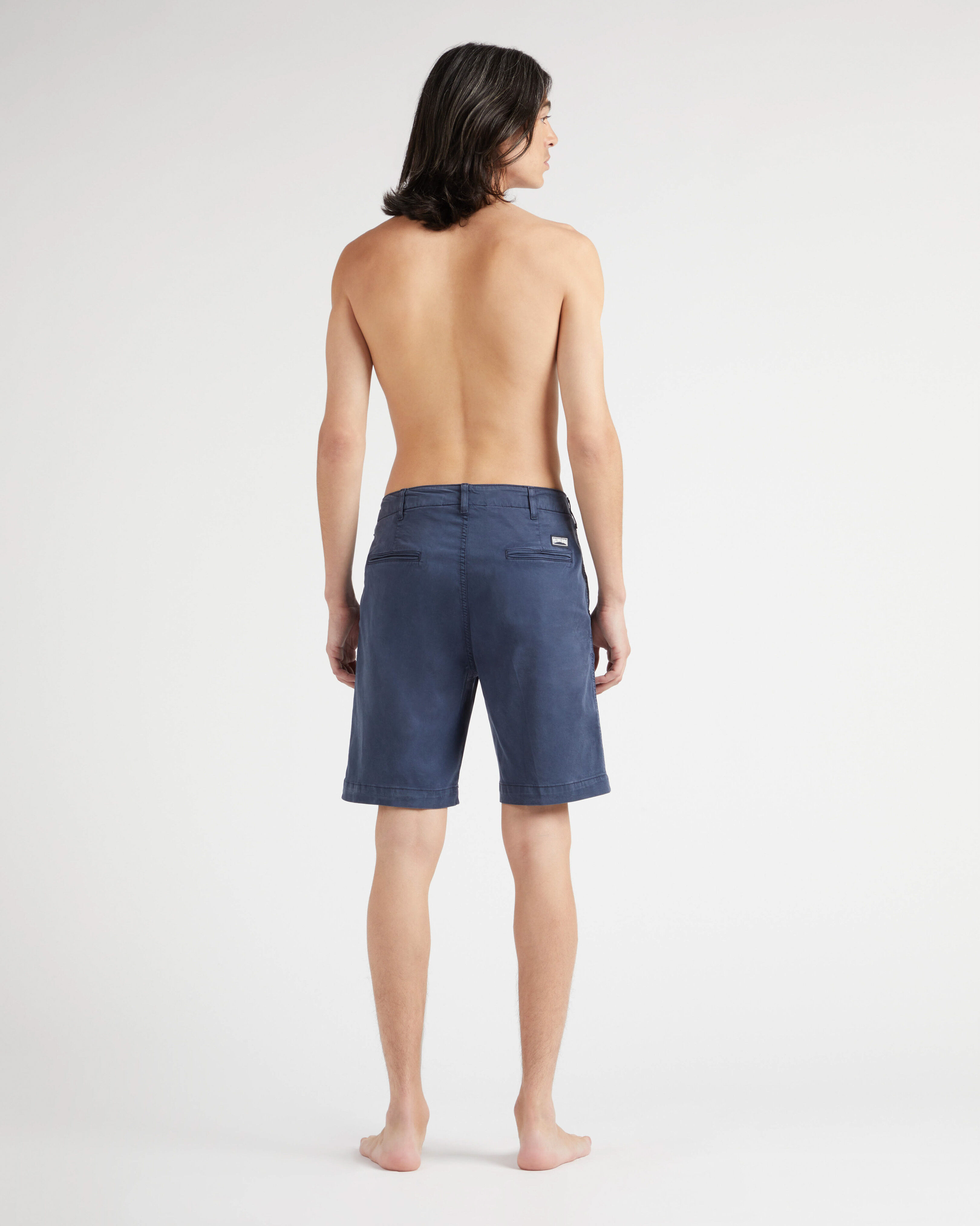 Men Tencel Satin Bermuda Shorts Solid NAVY backworn view