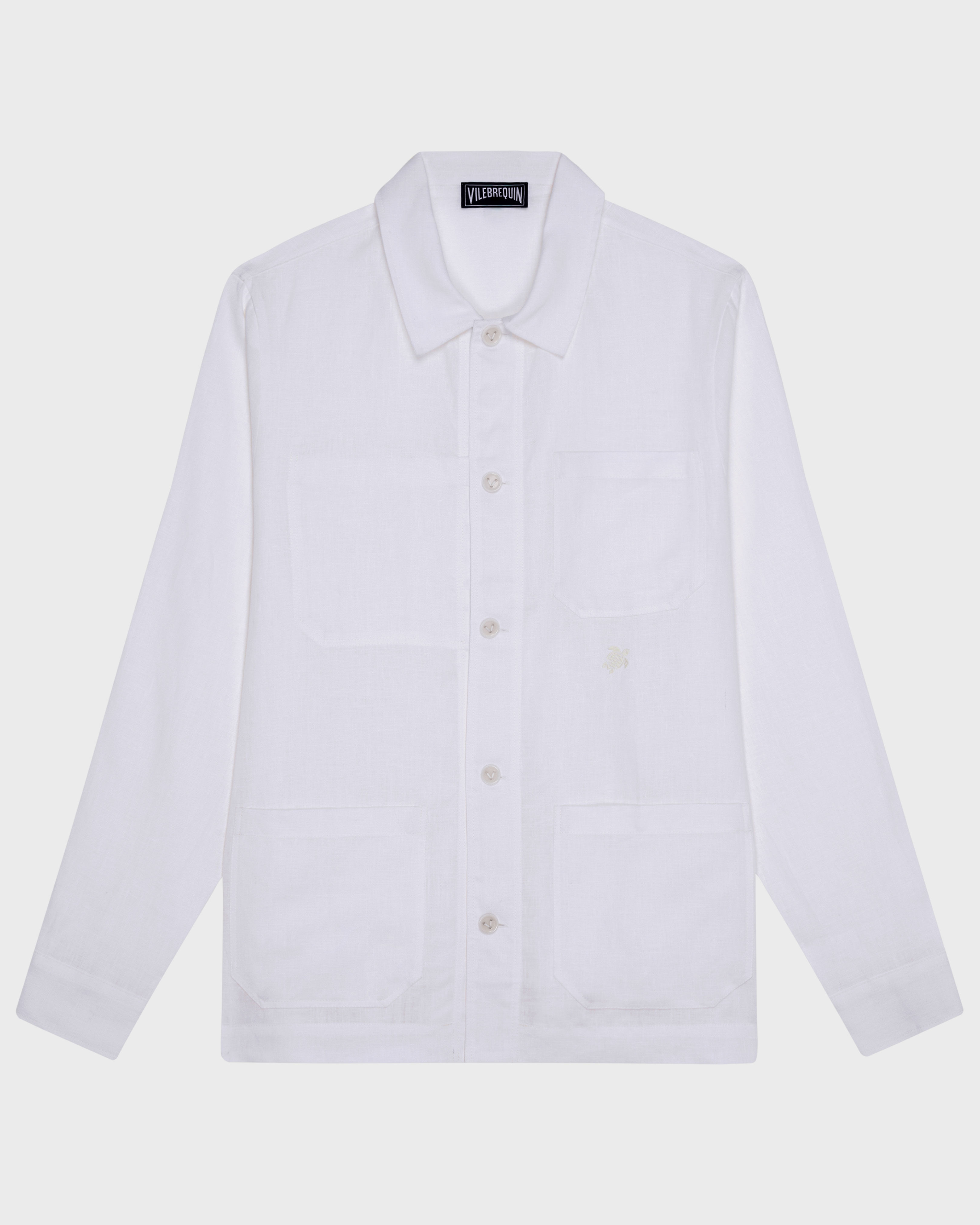 Sobrecamisa de lino para hombre lisa BLANCO front view