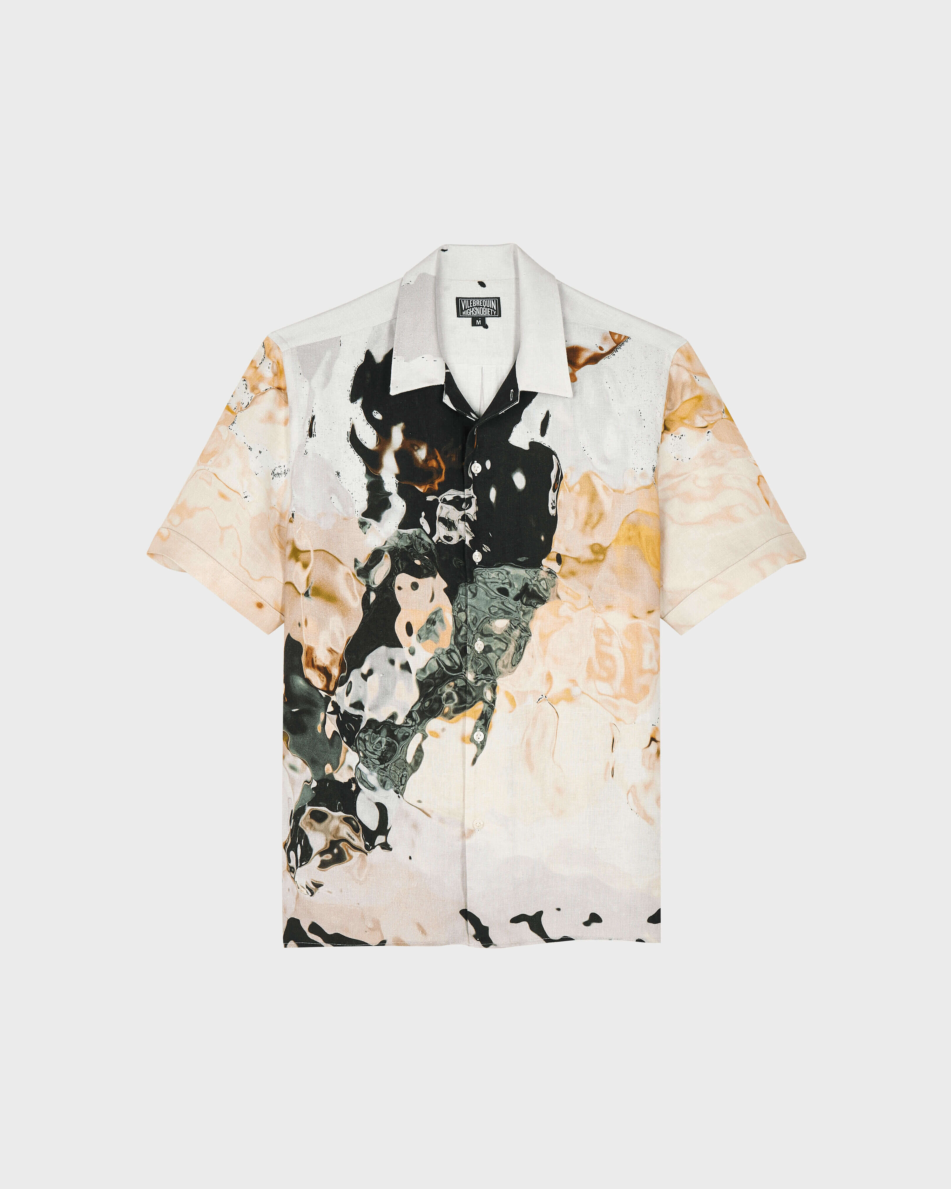 Camisa de bolos de lino con estampado Distortive Water para hombre - Vilebrequin x Highsnobiety WILD STONE front view