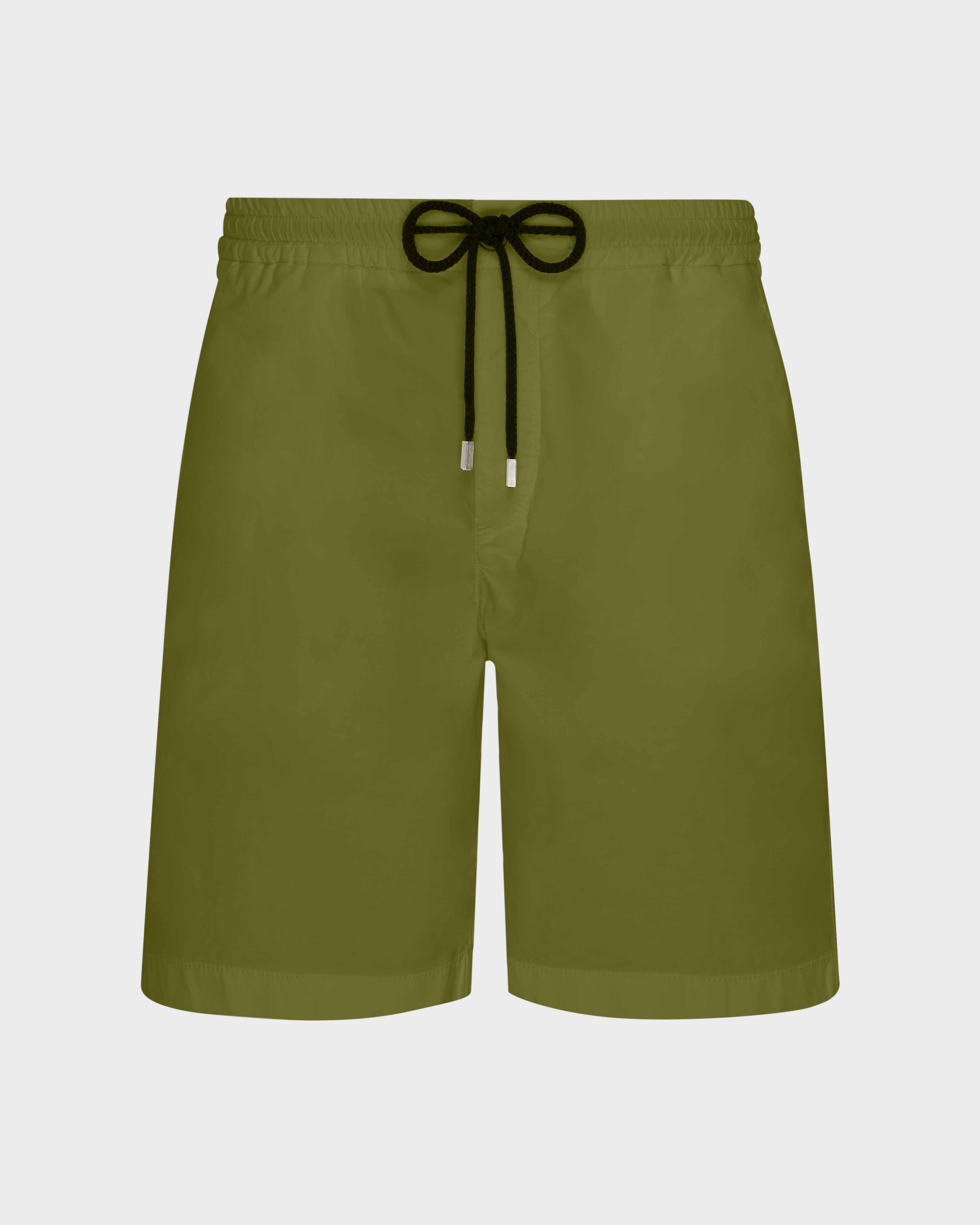 Men Satin Cotton Elastic waist Bermuda Shorts Solid KHAKI front view