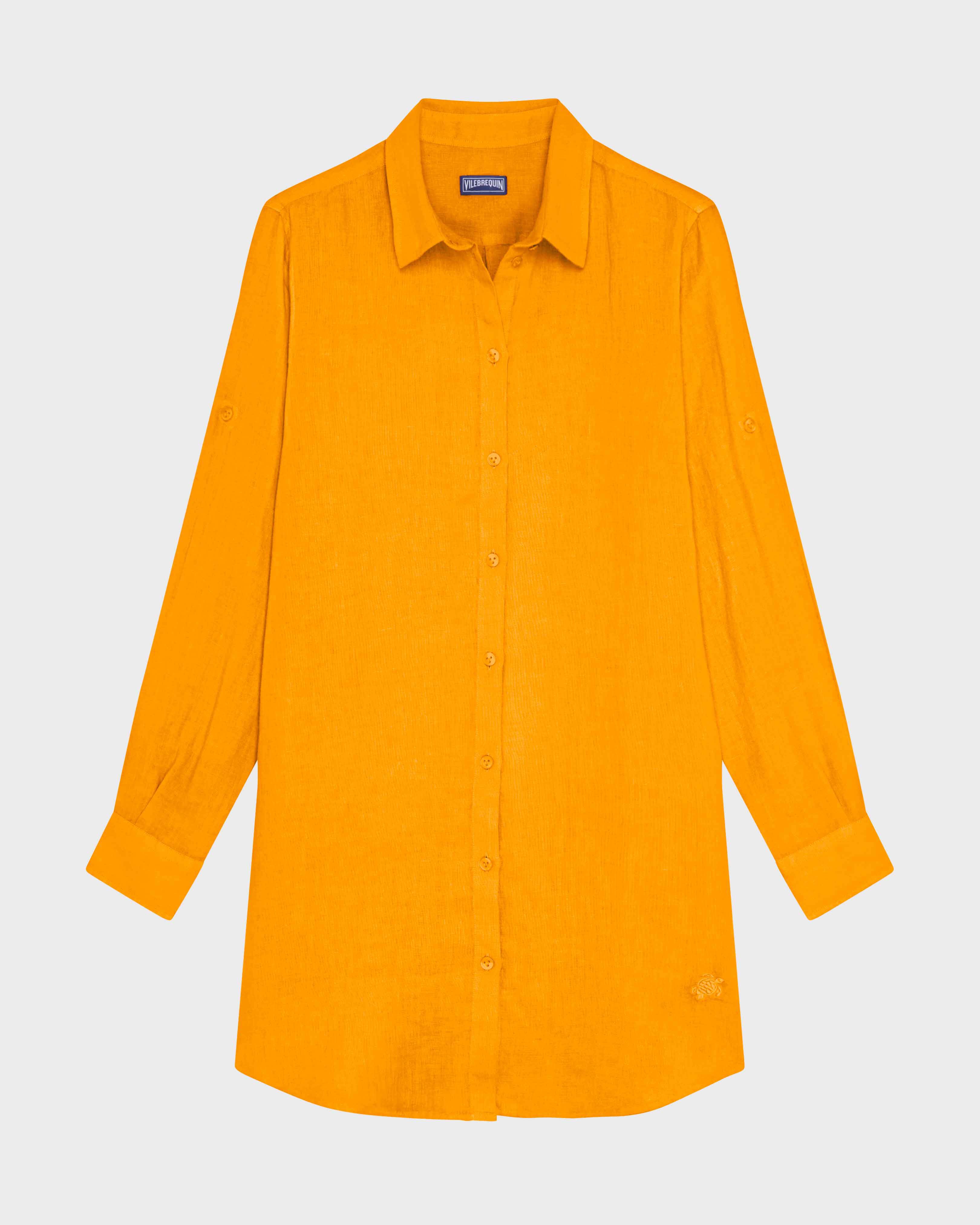 Women Linen Shirt Dress Solid MANGO front view