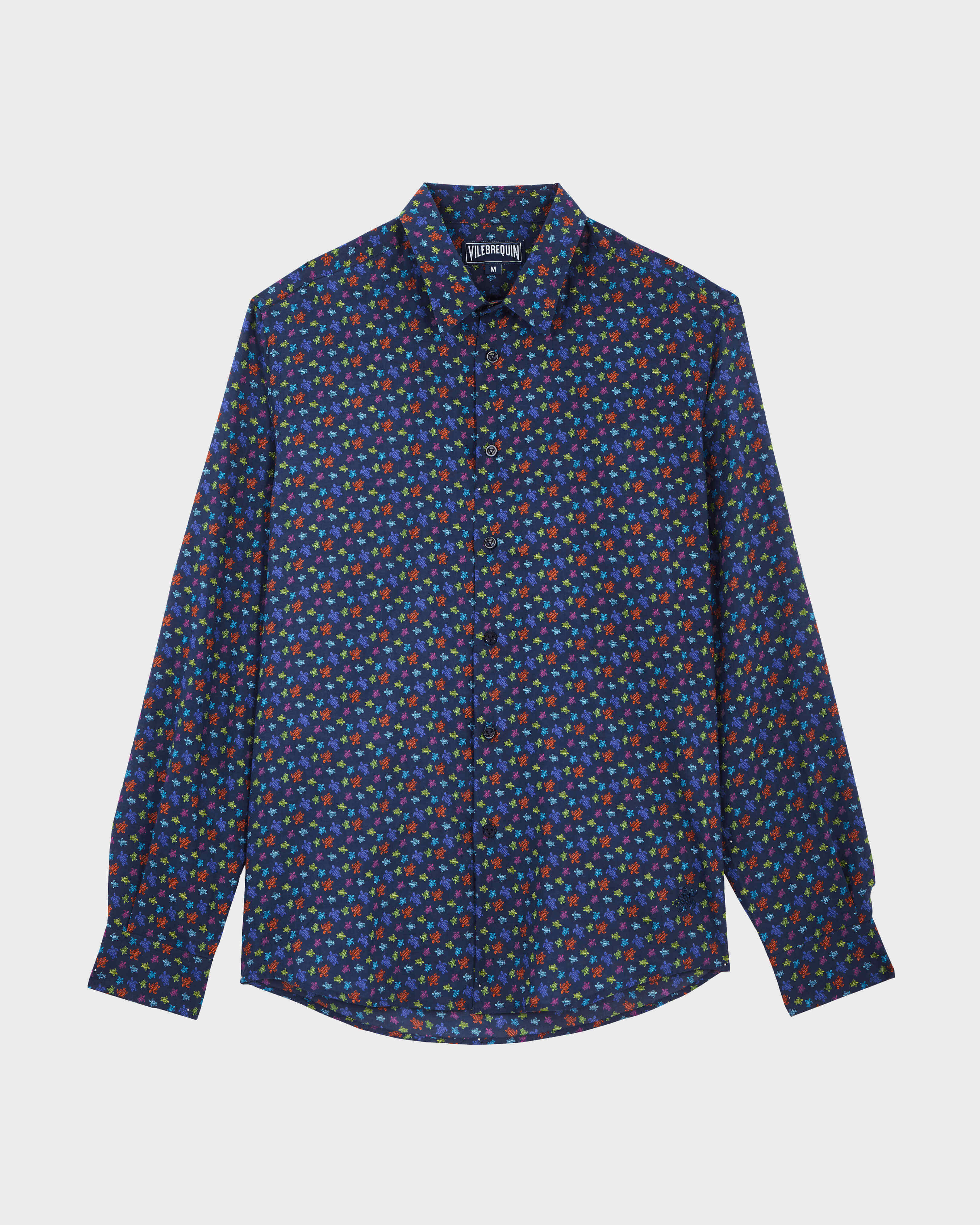 Camisa de verano en gasa de algodón con estampado Micro Ronde Des Tortues unisex AZUL MARINO front view