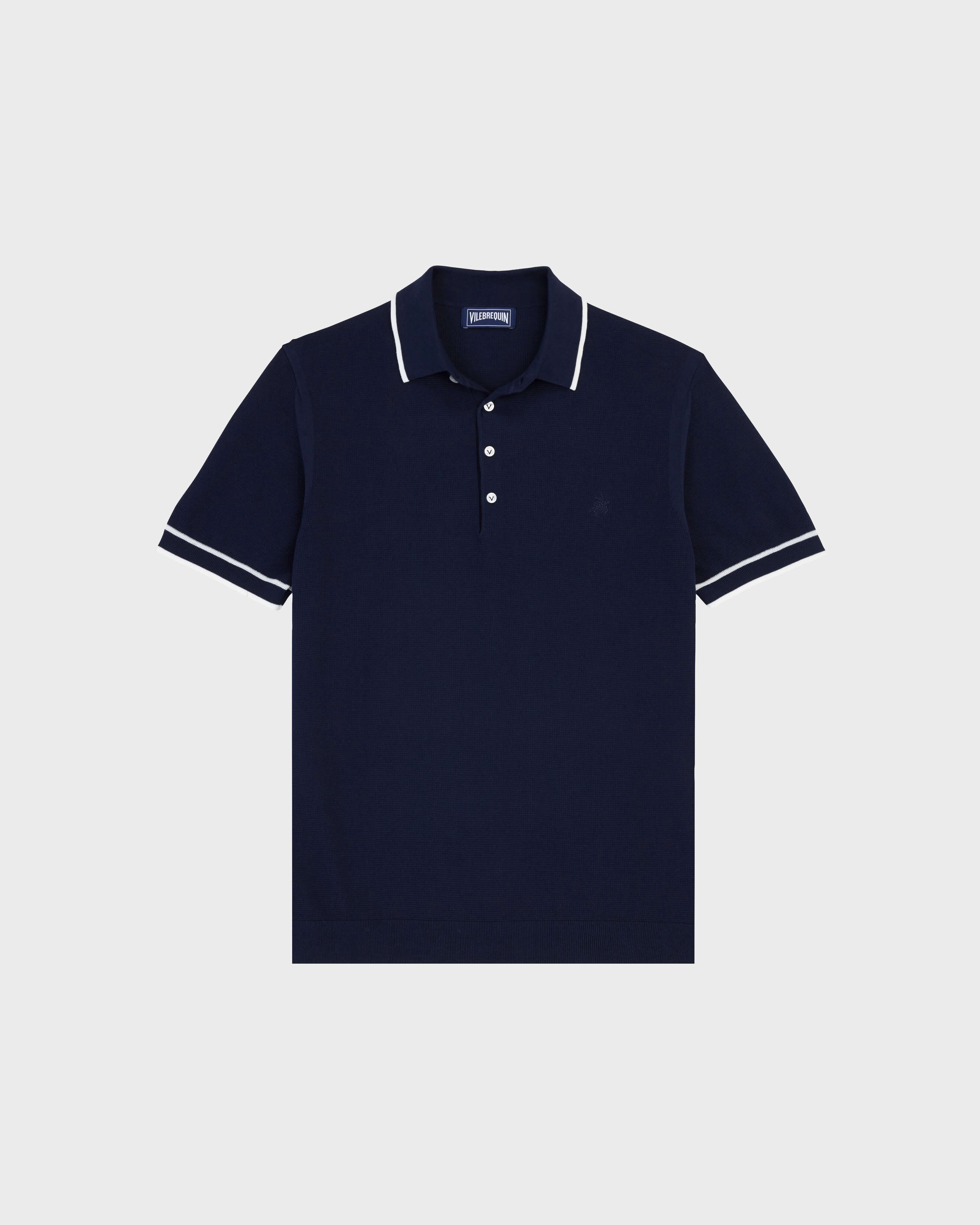 Polo en coton tricoté homme uni BLEU MARINE front view
