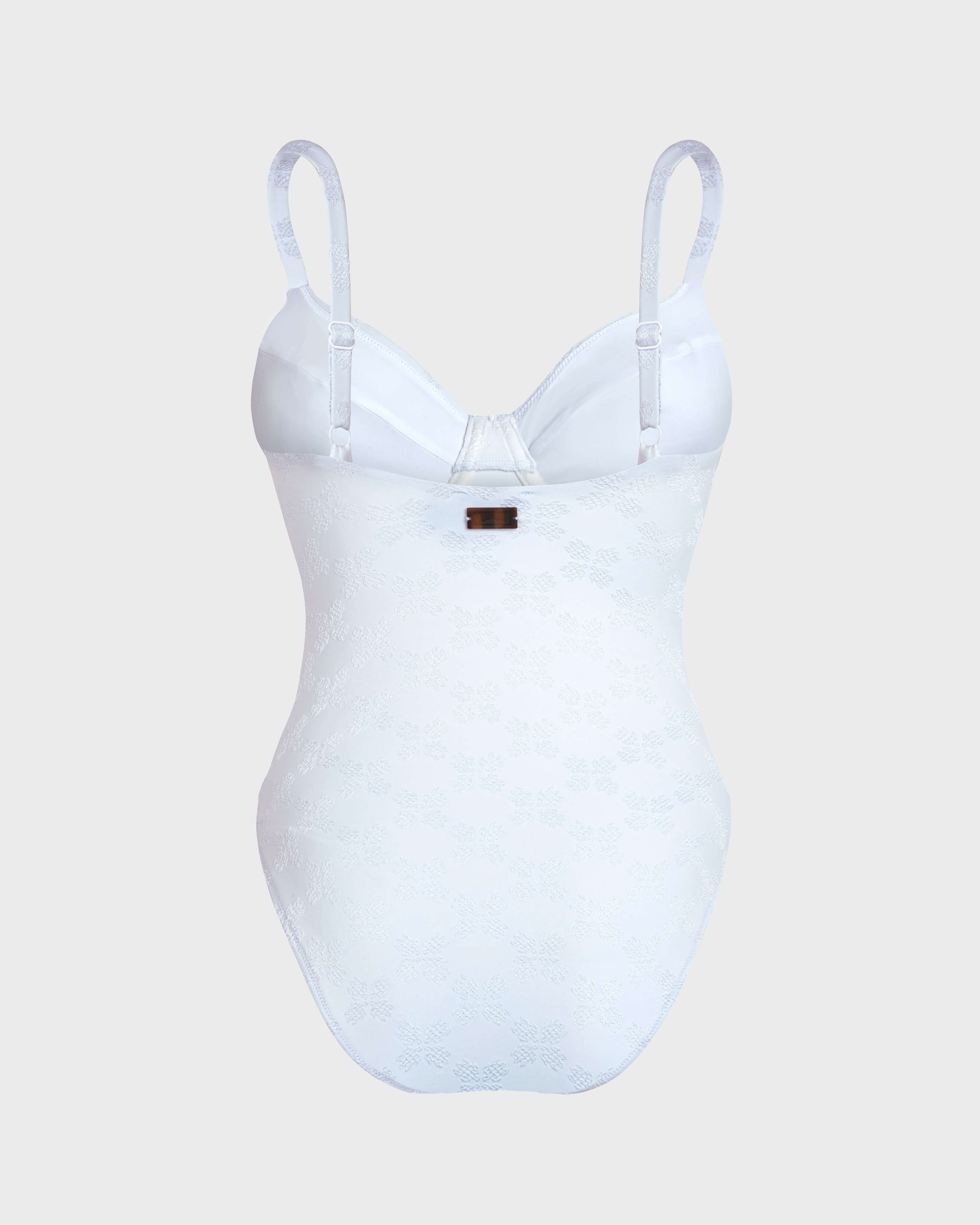 Costume intero donna in jacquard con ferretto Turtle Monogram BIANCO back view