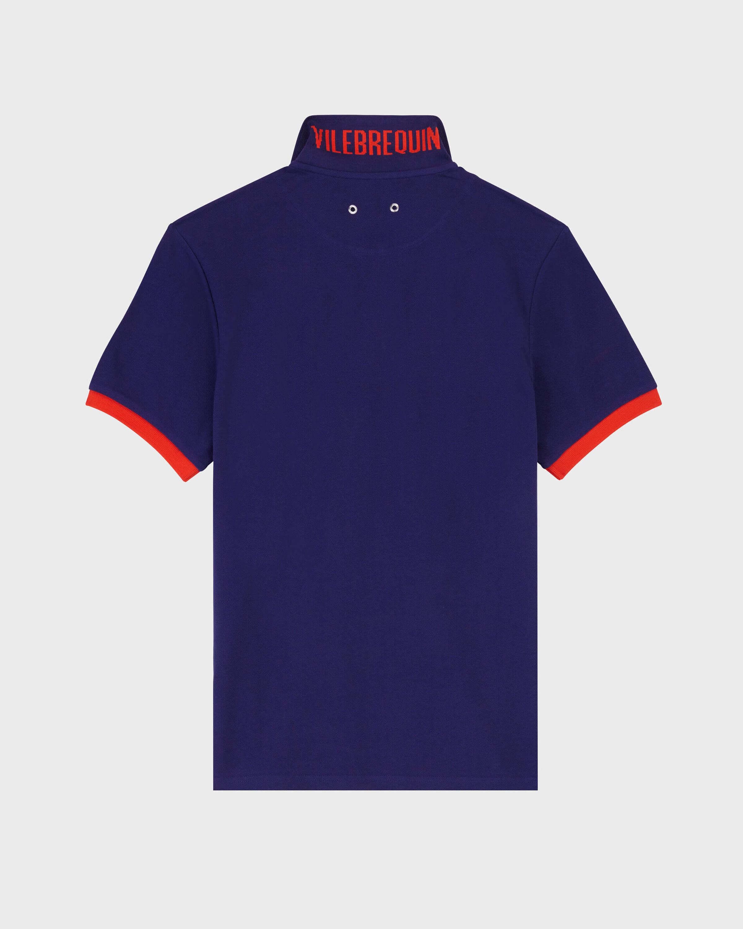 Men Organic Cotton Pique Polo Shirt Solid MIDNIGHT back view