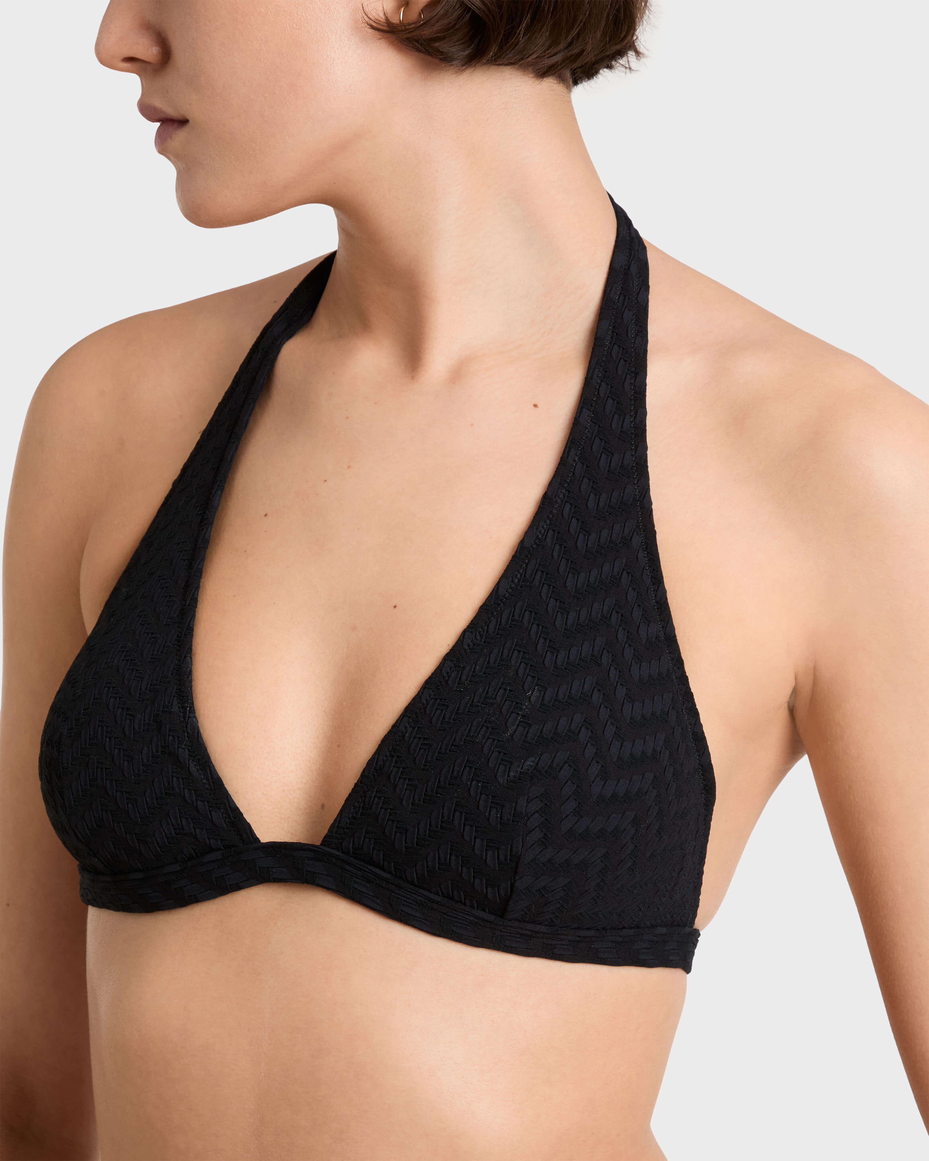 Women Bikini Halter Top Jacquard Chevron BLACK frontworn view