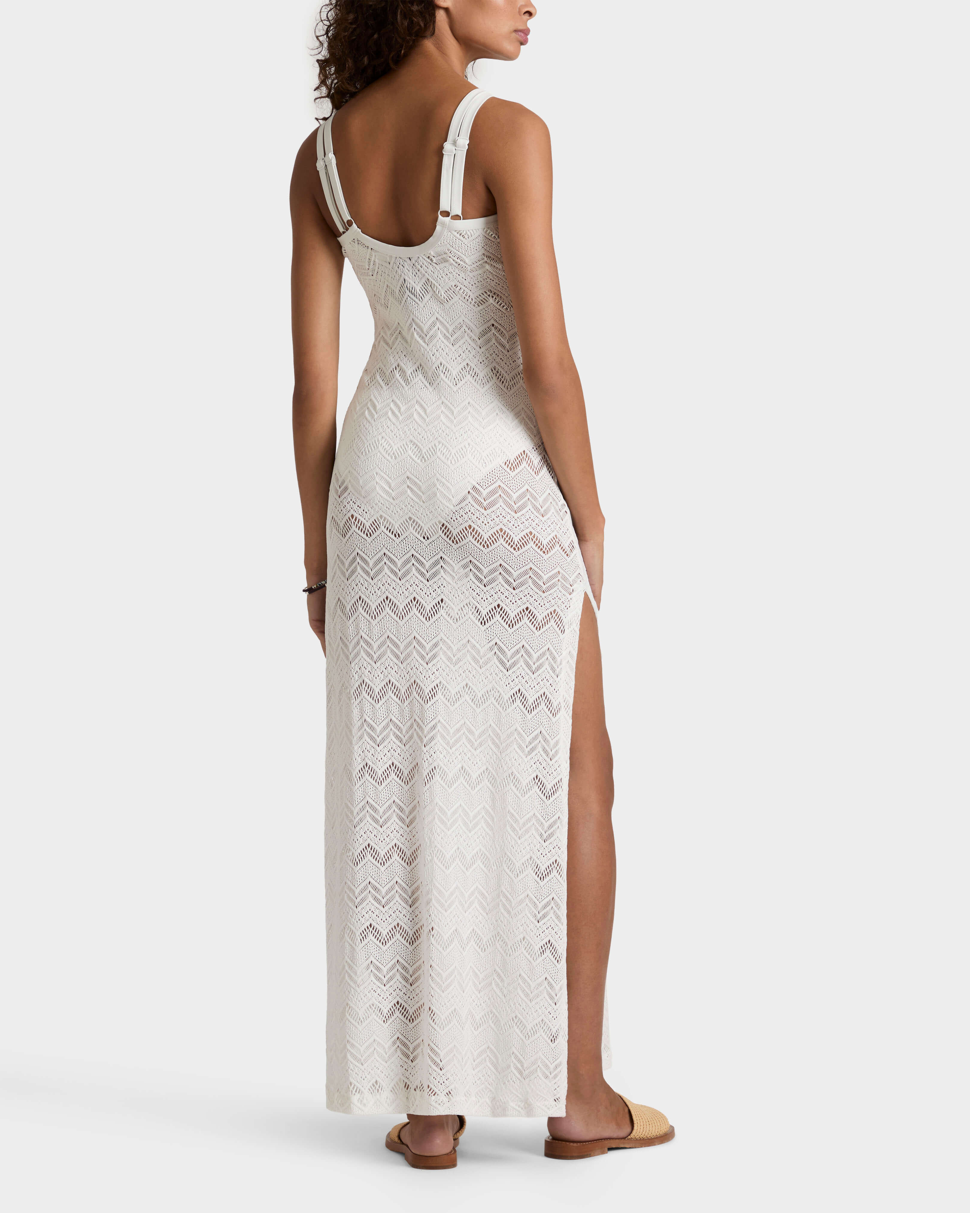 Vestito lungo donna in mesh OFF WHITE backworn view