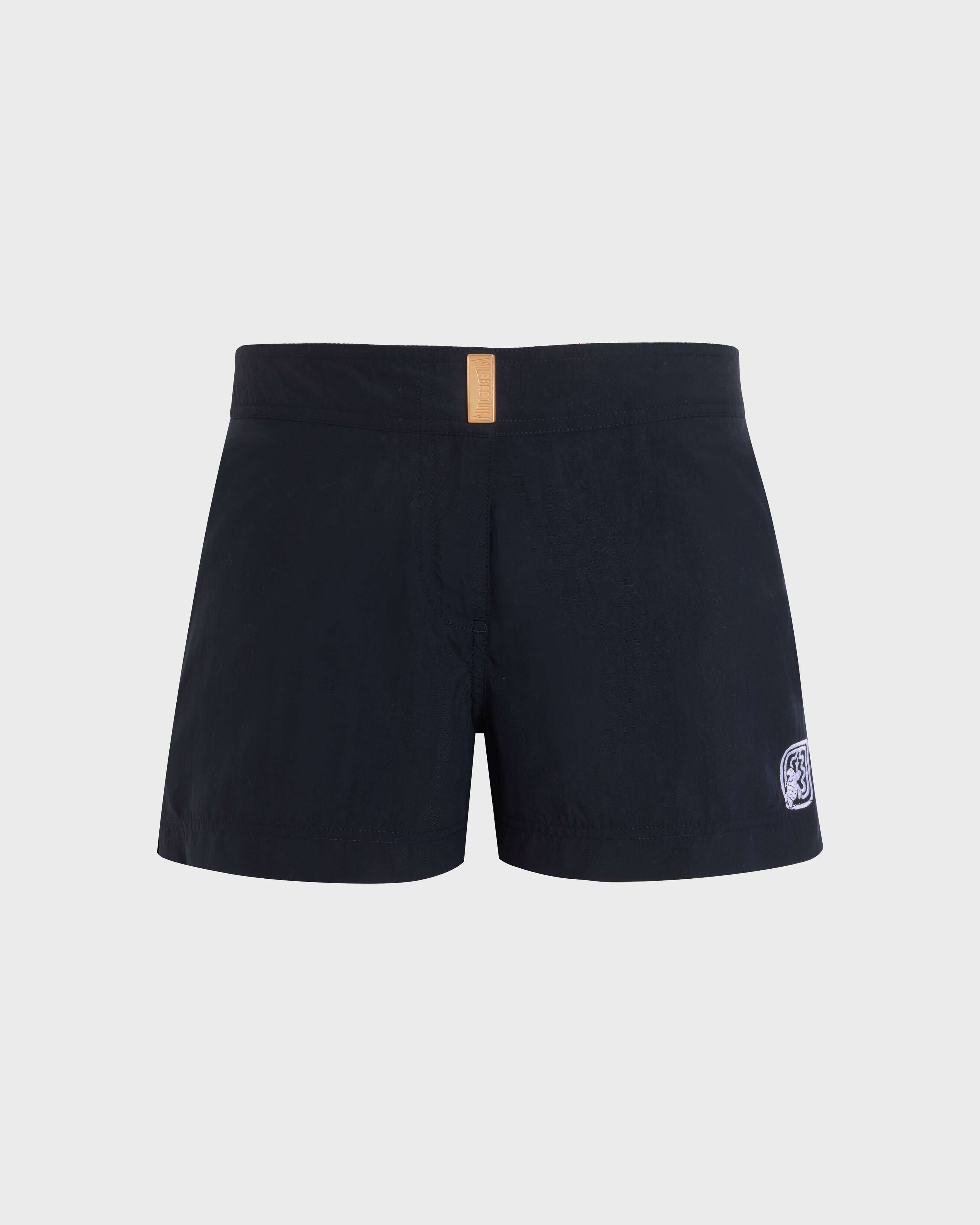 Women Stretch Flat Belt Swim Shorts - Vilebrequin x Ines de la Fressange NAVY front view