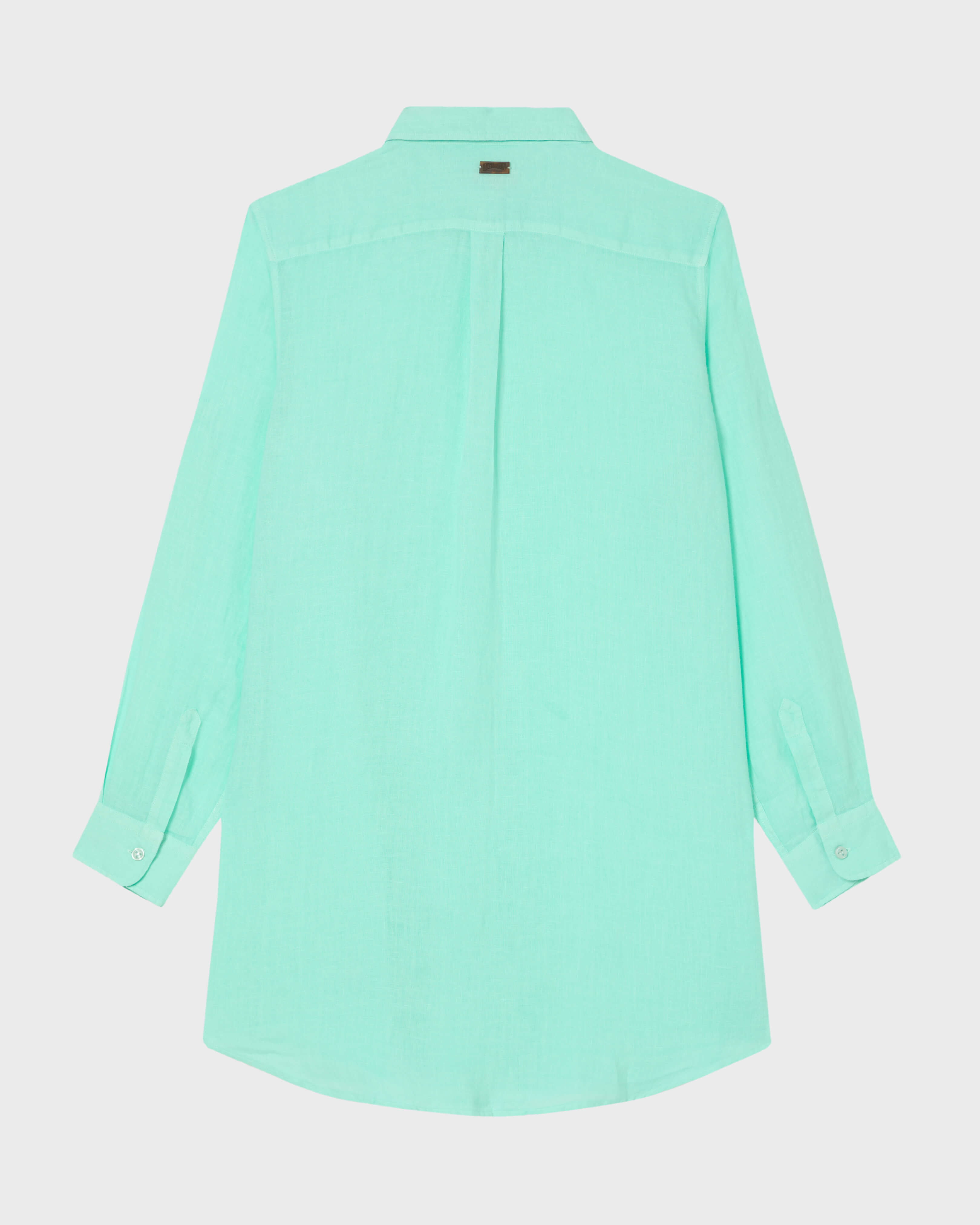 Women Linen Shirt Dress Solid CARIBBEAN back view