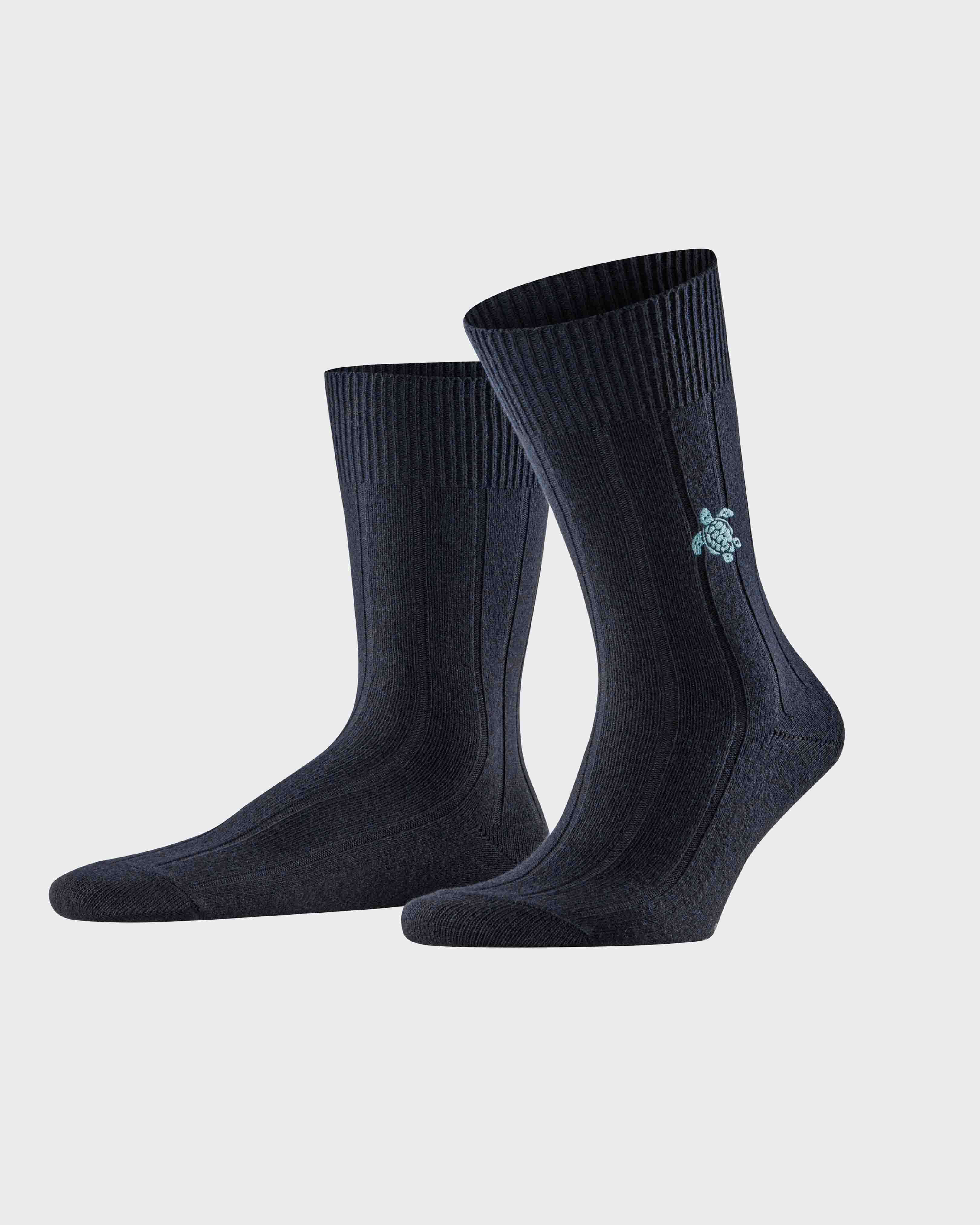 Men Socks Tortues - Vilebrequin x Falke PRESS BLUE frontworn view