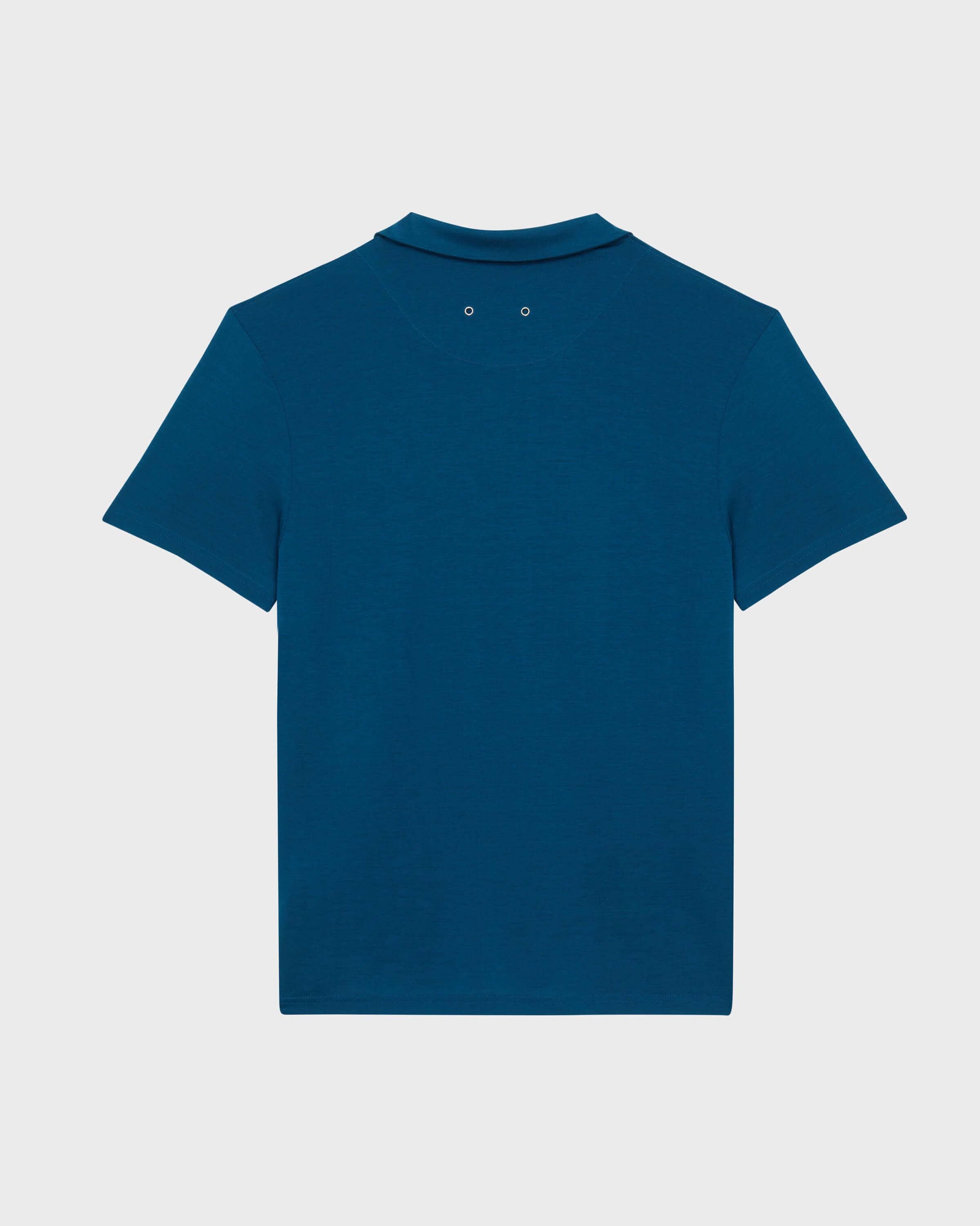 Men Tencel Polo Shirt Solid PEACOCK back view