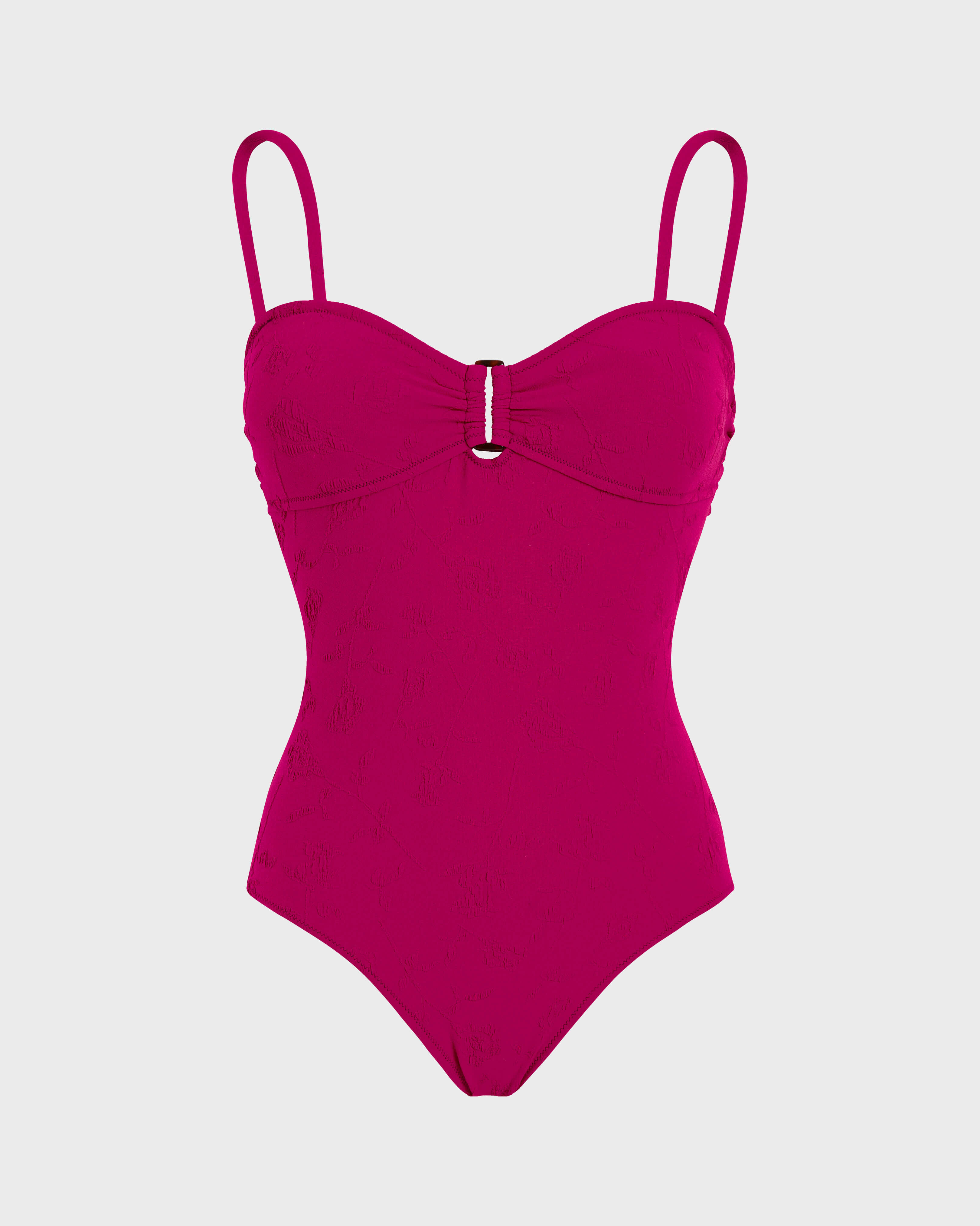Women Jacquard One-piece Swimsuit Roses - IN STOCK May 12th CRIMSON PURPLE front view