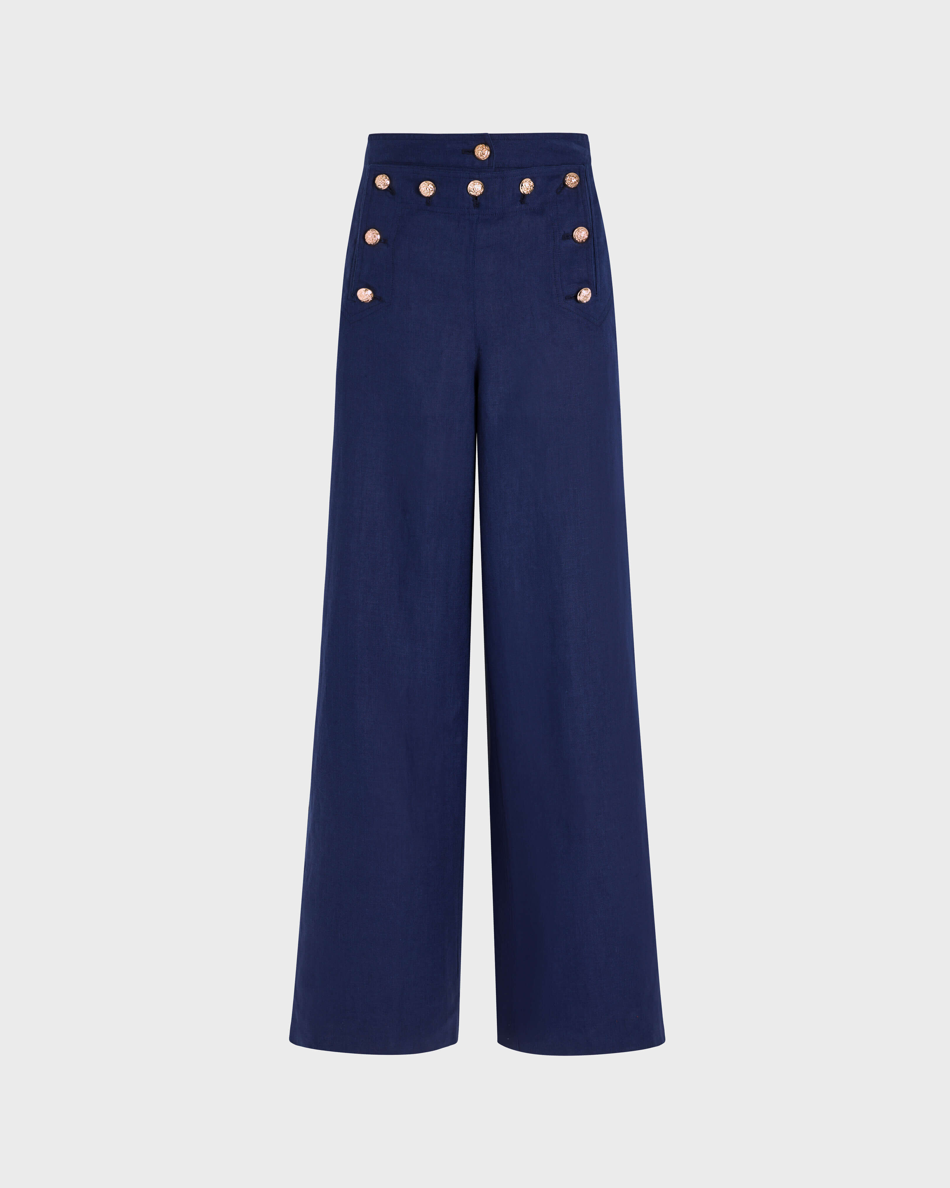 Women Linen Pontoon Pants Solid - Vilebrequin x Ines de la Fressange NAVY front view