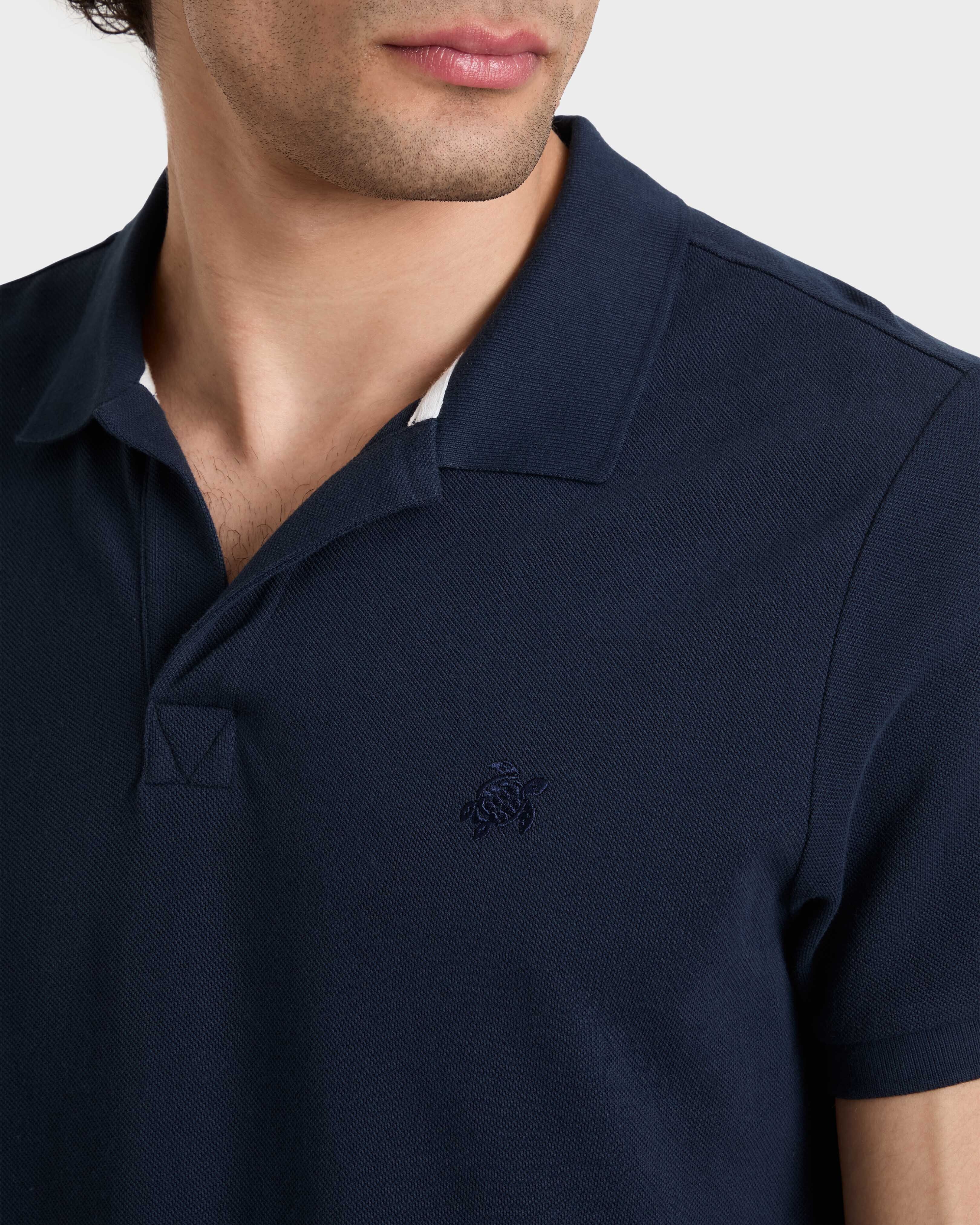 Men Organic Cotton Pique Polo Shirt Solid NAVY supp1 view