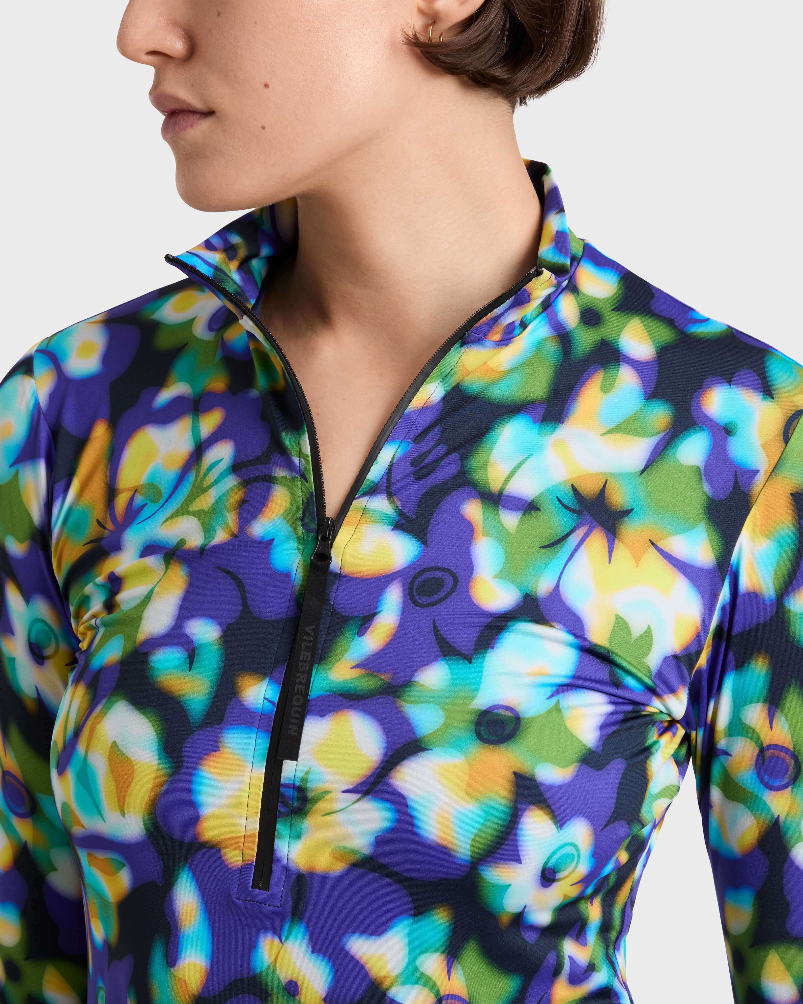 Crop Top anti-UV à fermeture éclair femme Frangipanier Trouble BLEU MARINE supp1 view
