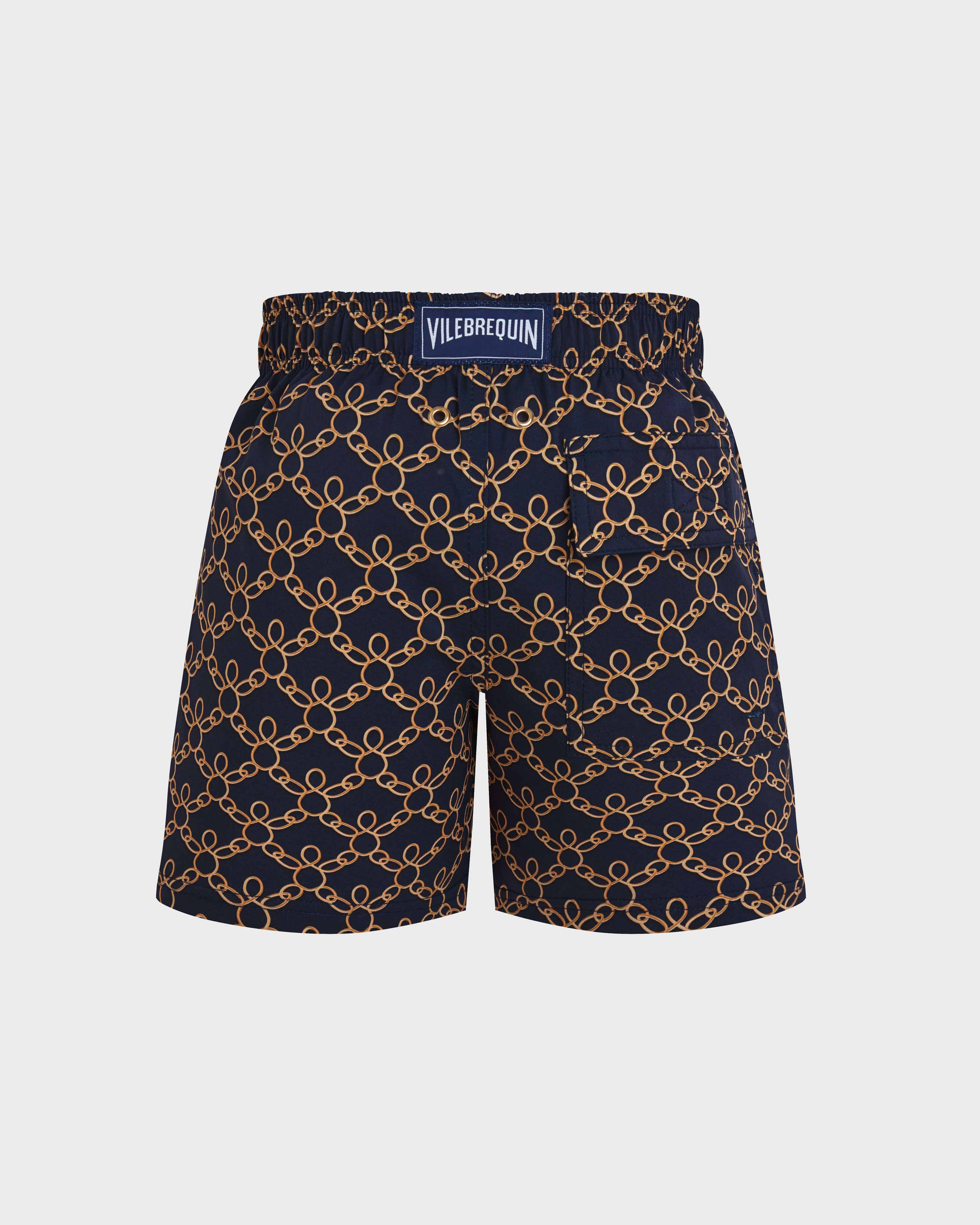 Boys Stretch Swim Shorts Turtles Chain NAVY back view